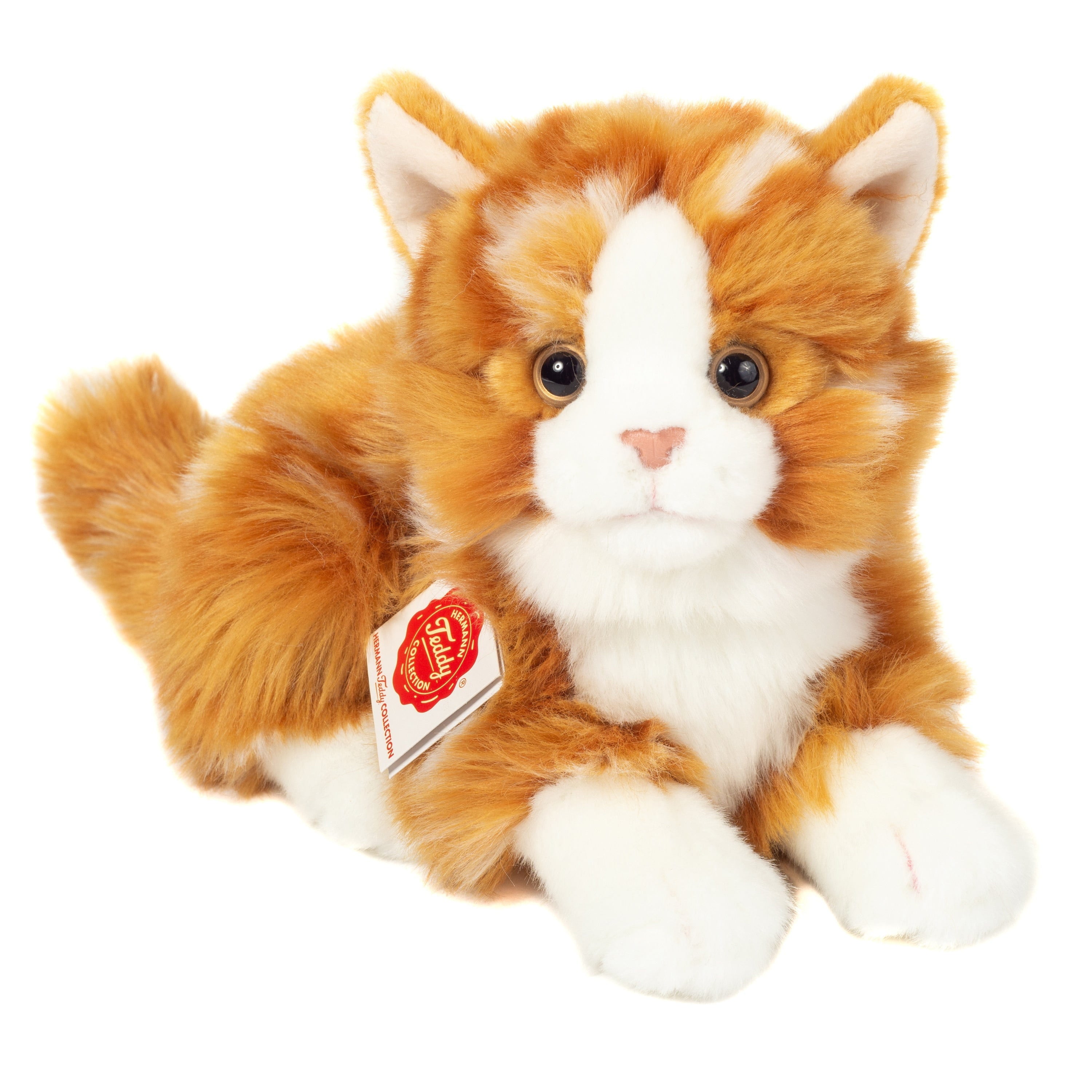 Hermann Teddy knuffelkat - pluche - rood/oranje - 30 cm