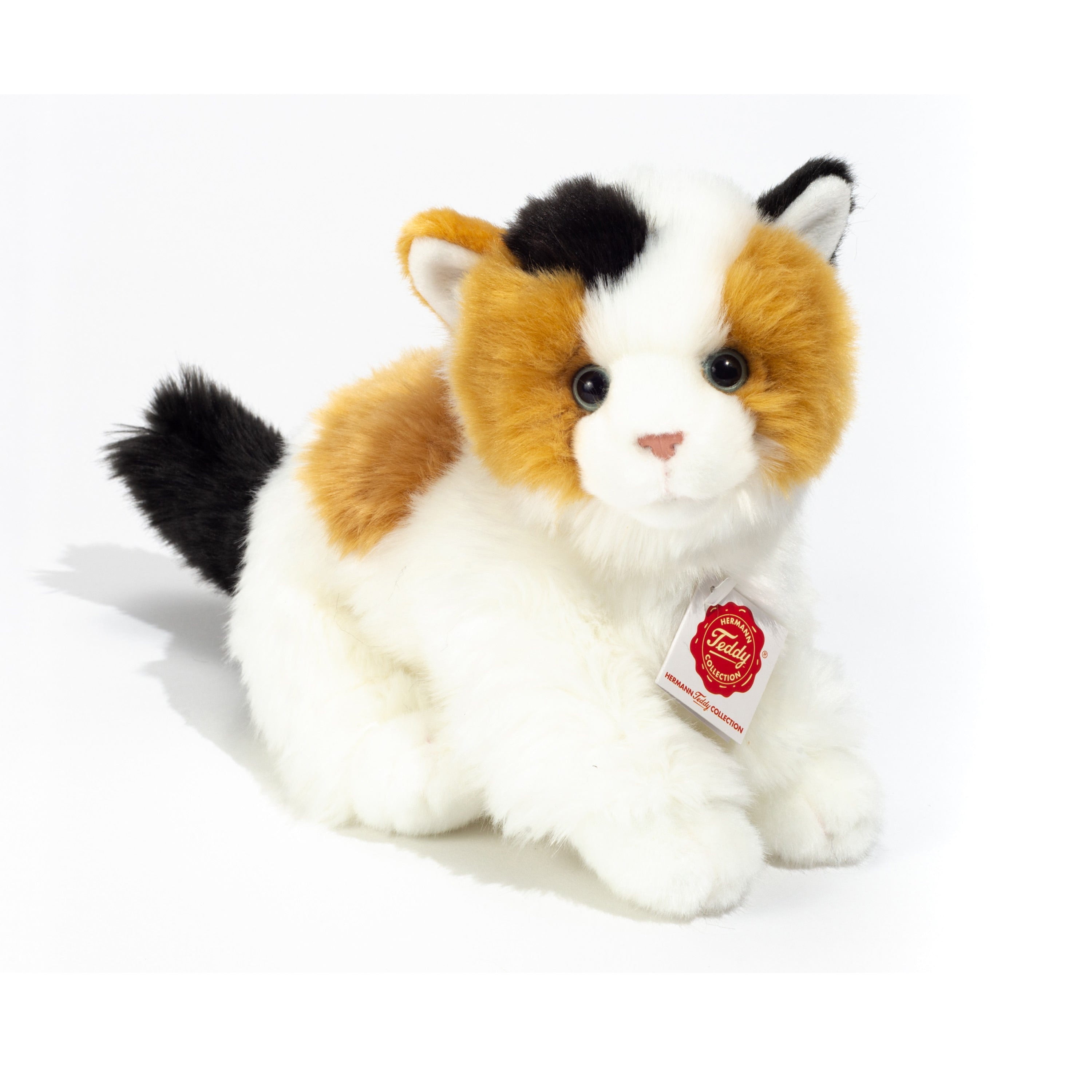 Hermann Teddy knuffelkat - pluche - 30 cm - bruin/zwart/wit