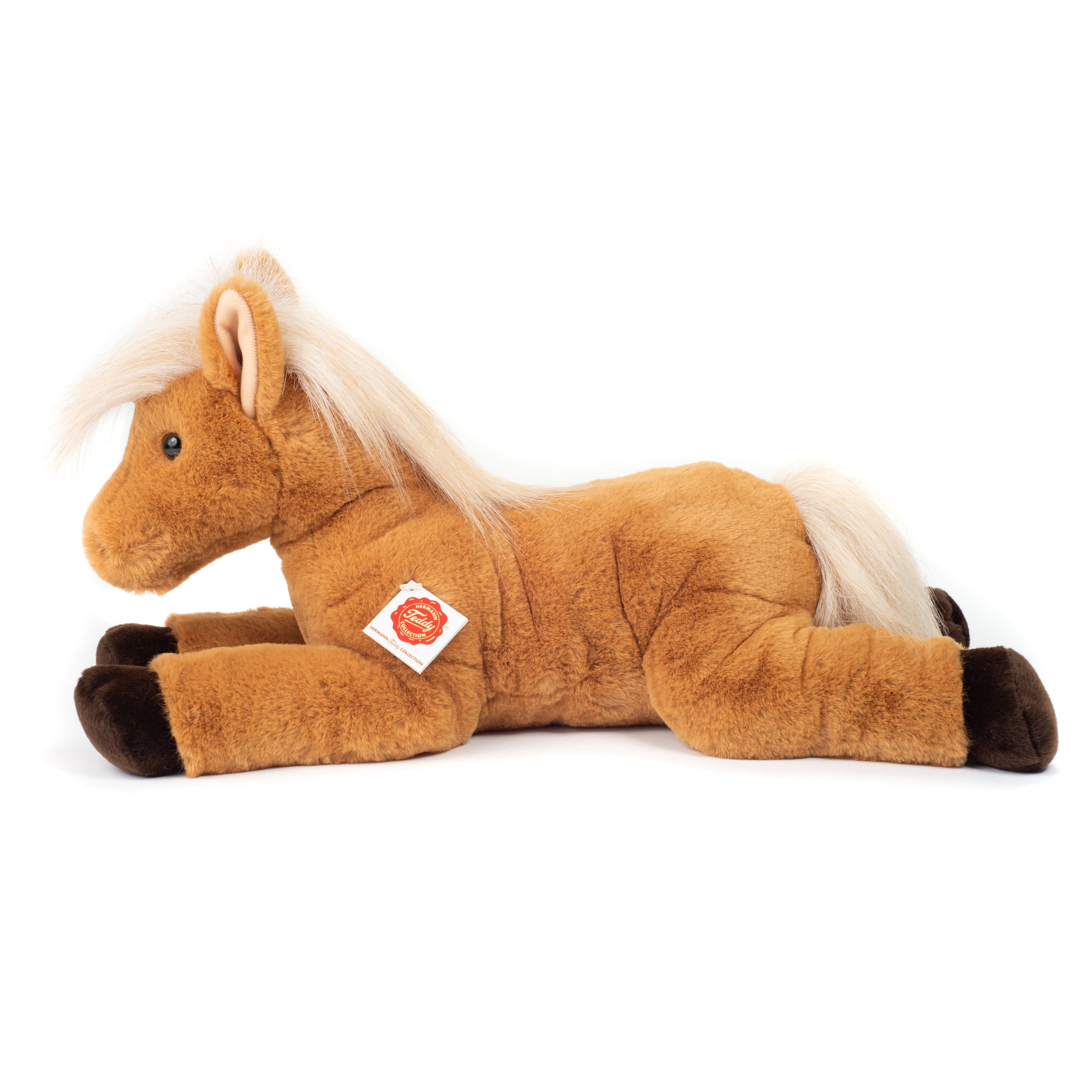 Knuffel paard liggend - pluche - lichtbruin - 48 cm