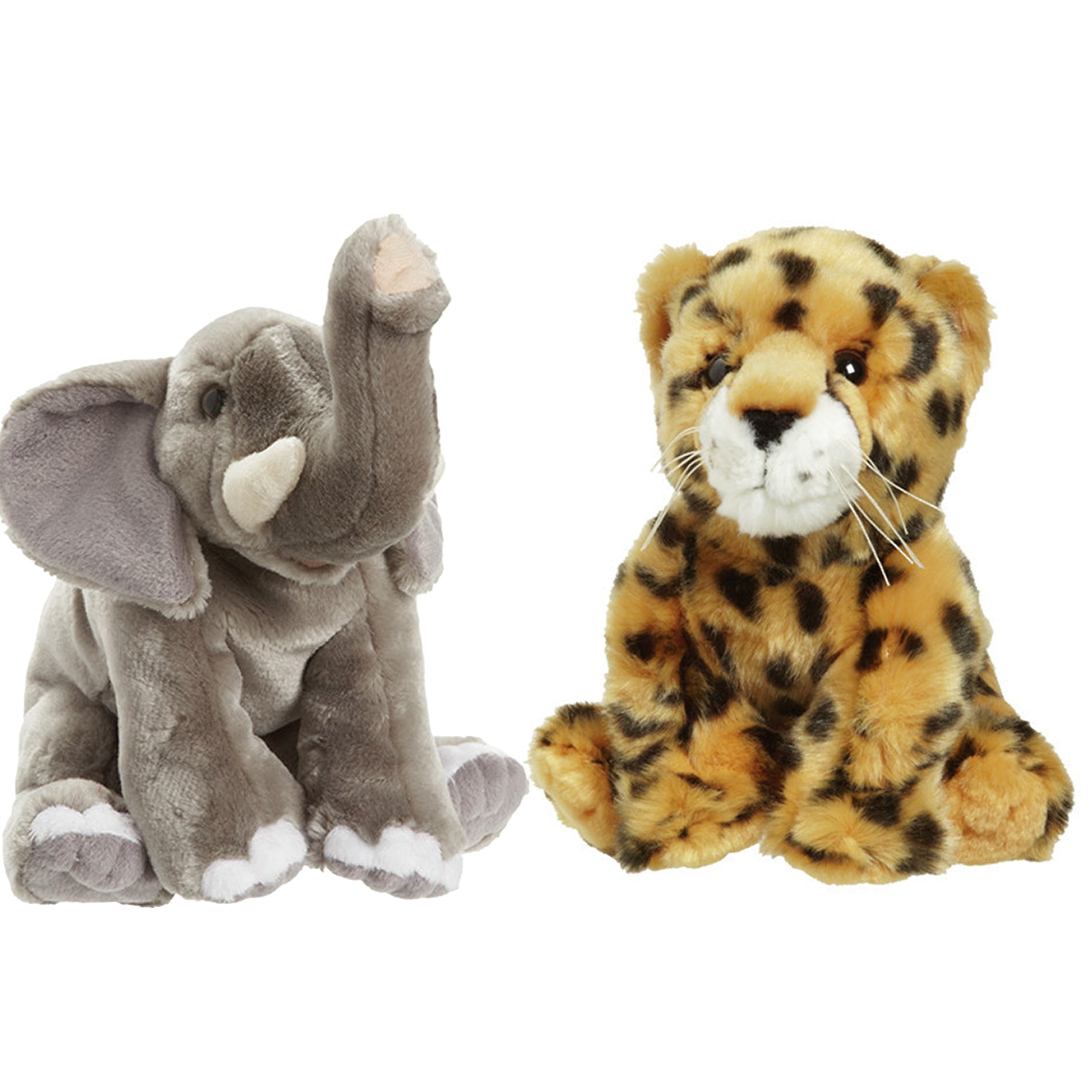 Zachte pluche knuffels set - cheetah en olifant - 18 cm