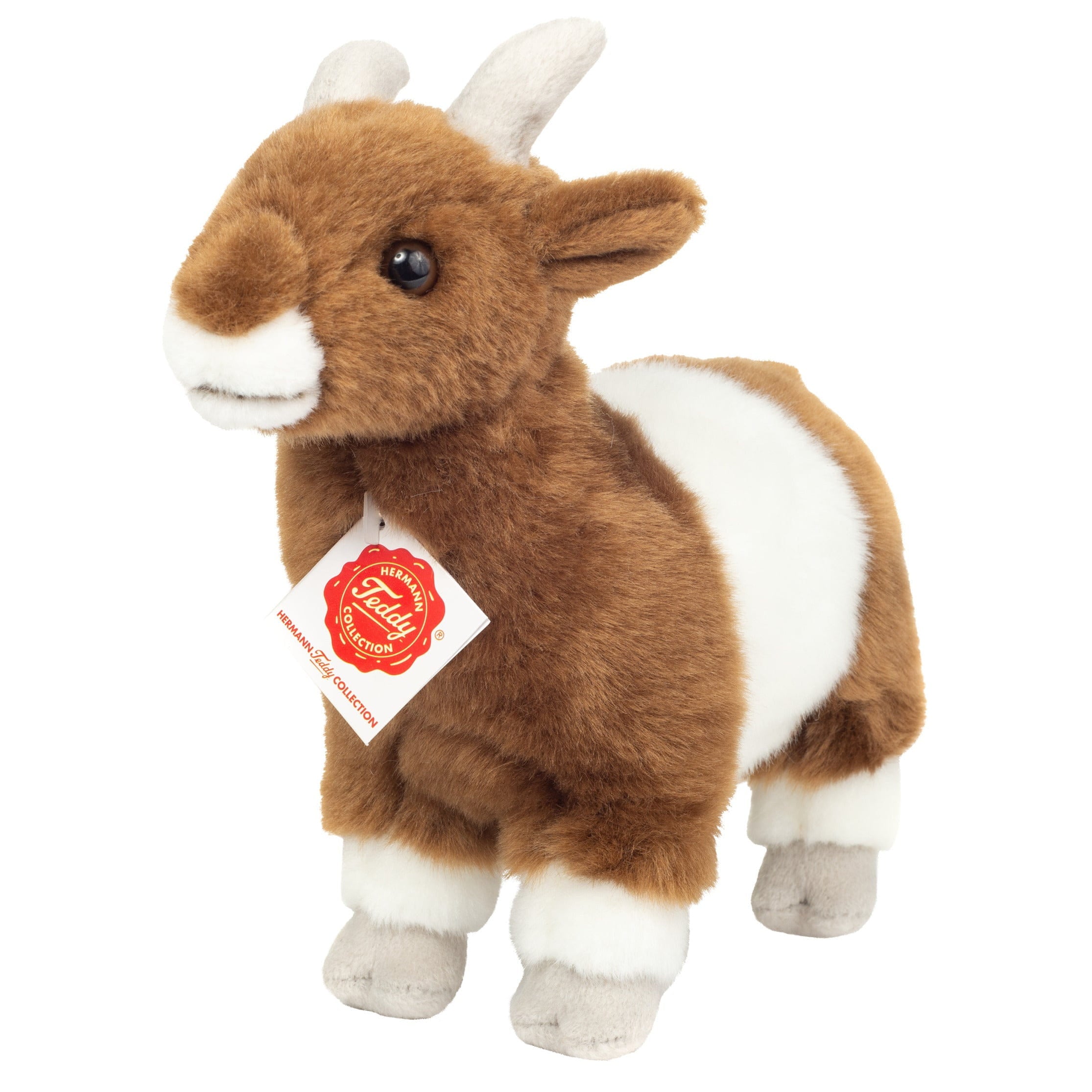Geit knuffeldier - pluche - bruin/wit - 22 cm