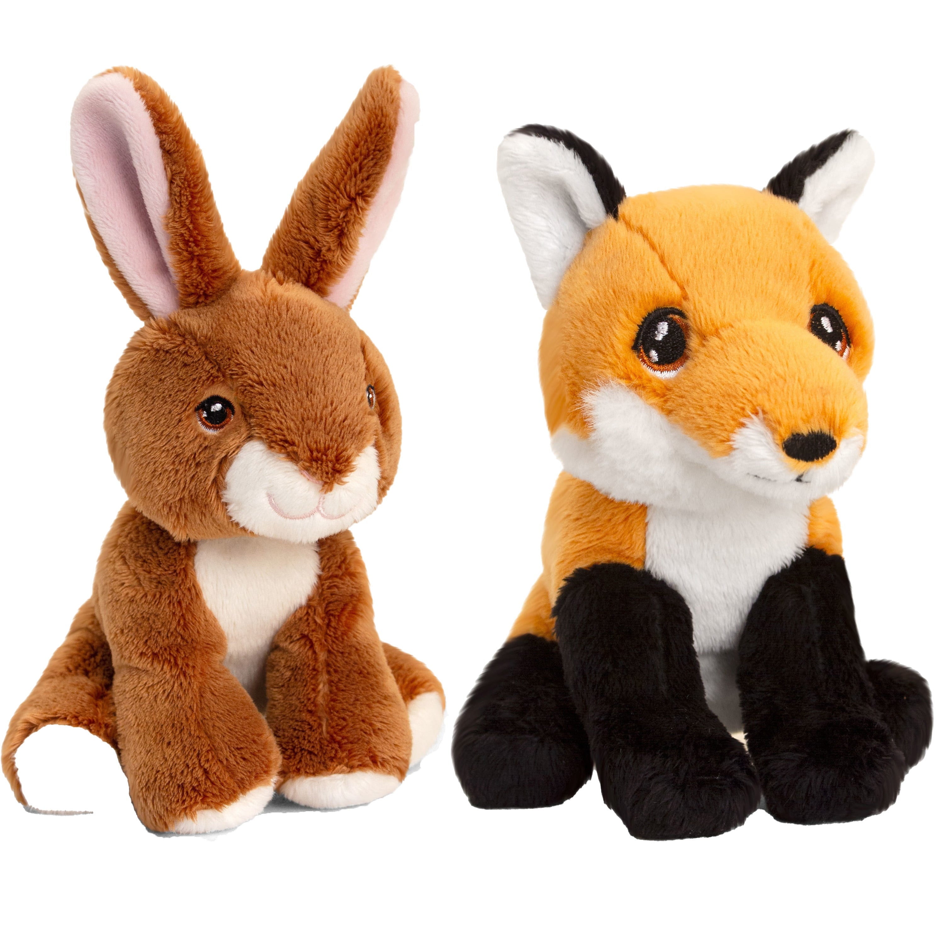 Pluche konijn en rode vos knuffels - bosdieren - 12 cm