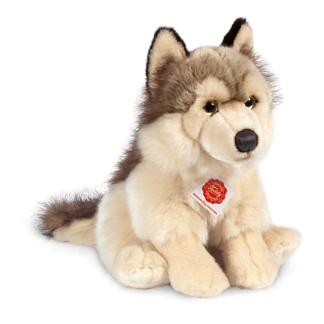 Hermann Teddy wolf knuffel - pluche - grijs/wit - 29 cm