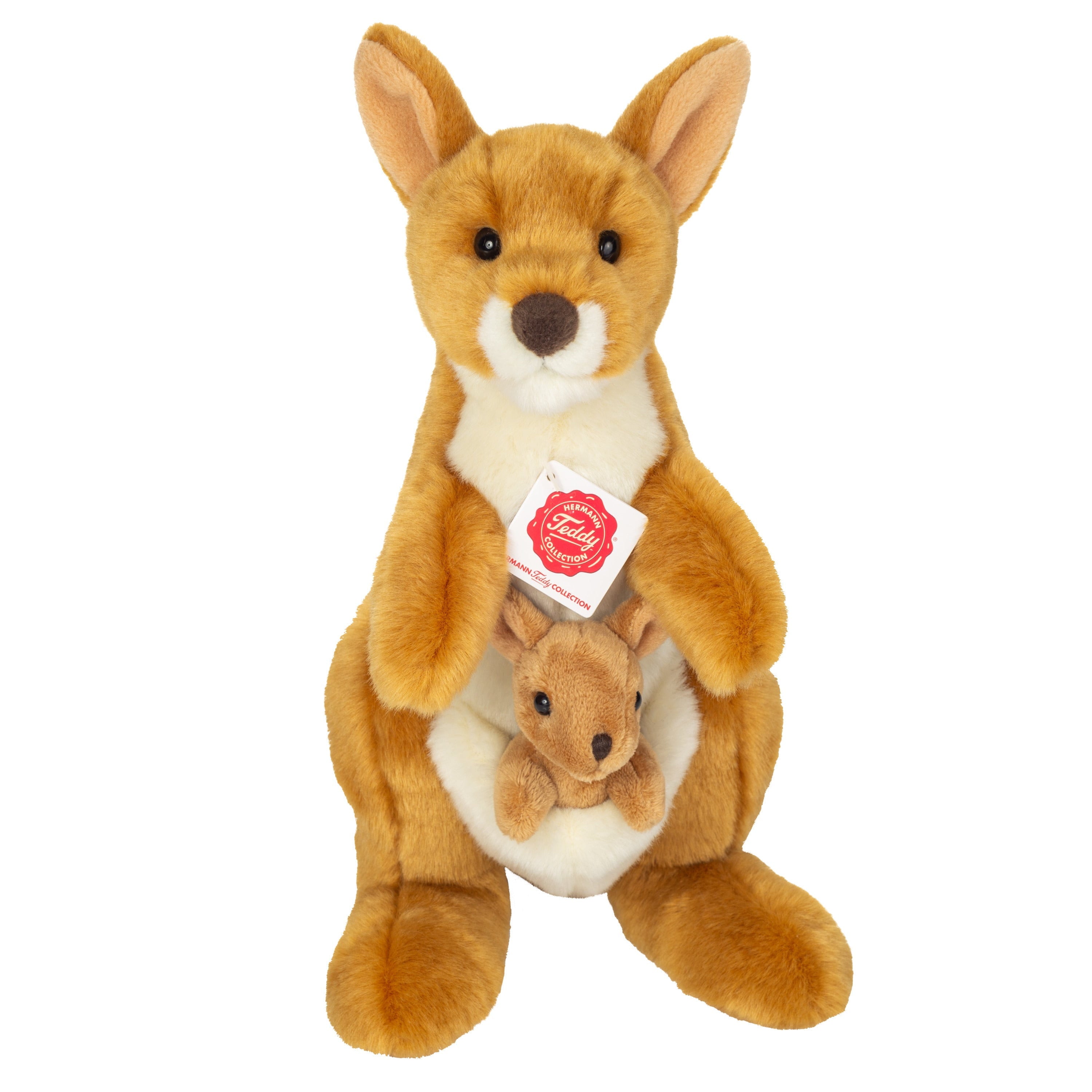 Kangoeroe knuffel met baby - pluche - bruin - 30 cm