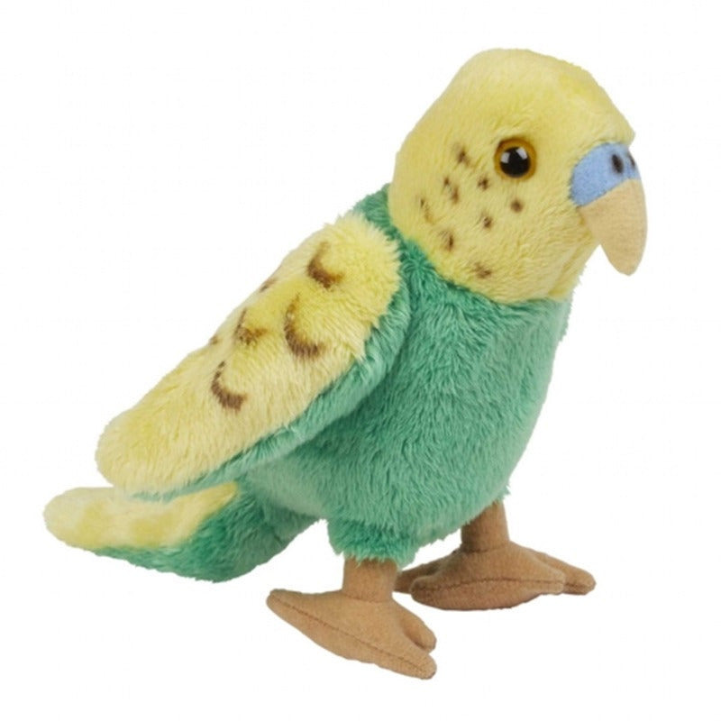 Pluche grasparkiet knuffel - groen/geel - 15 cm - vogelknuffel