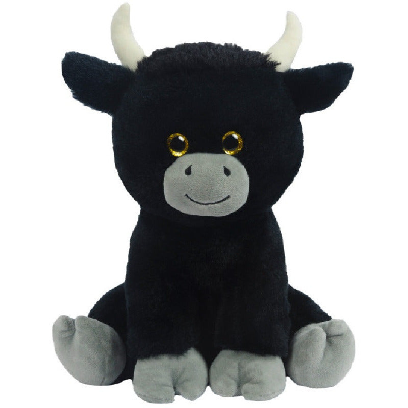 Herman stier/koe knuffel - pluche - zwart - 24 cm