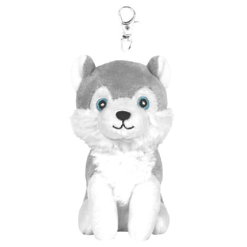 Billy husky knuffel - sleutelhanger - grijs/wit - 11 cm