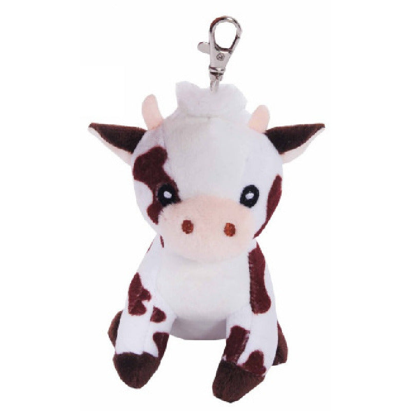 Knuffeldier koe sleutelhanger - pluche - bruin/wit - 12 cm