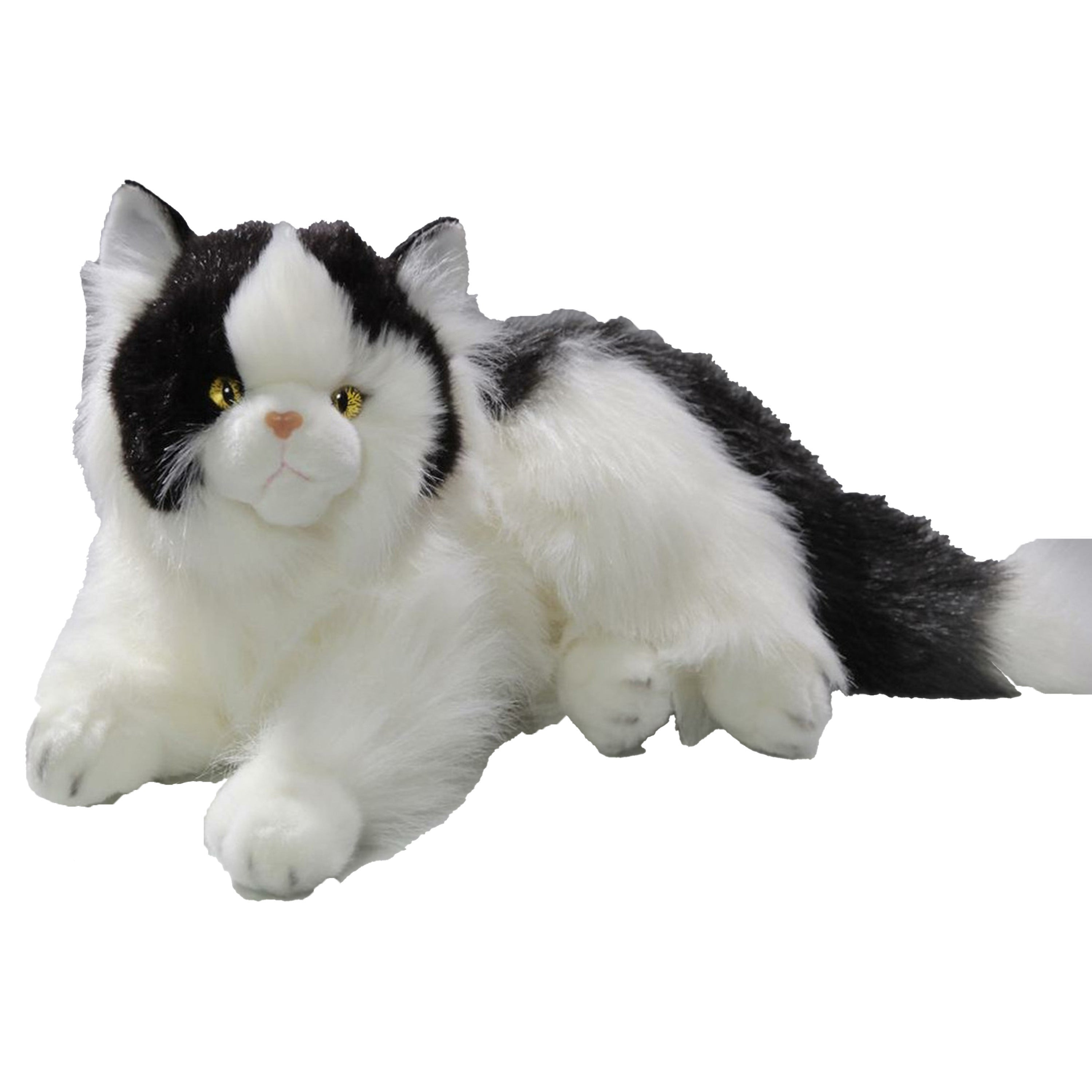 CarlDick perzische kat knuffel - pluche - 30 cm - wit/zwart - kat