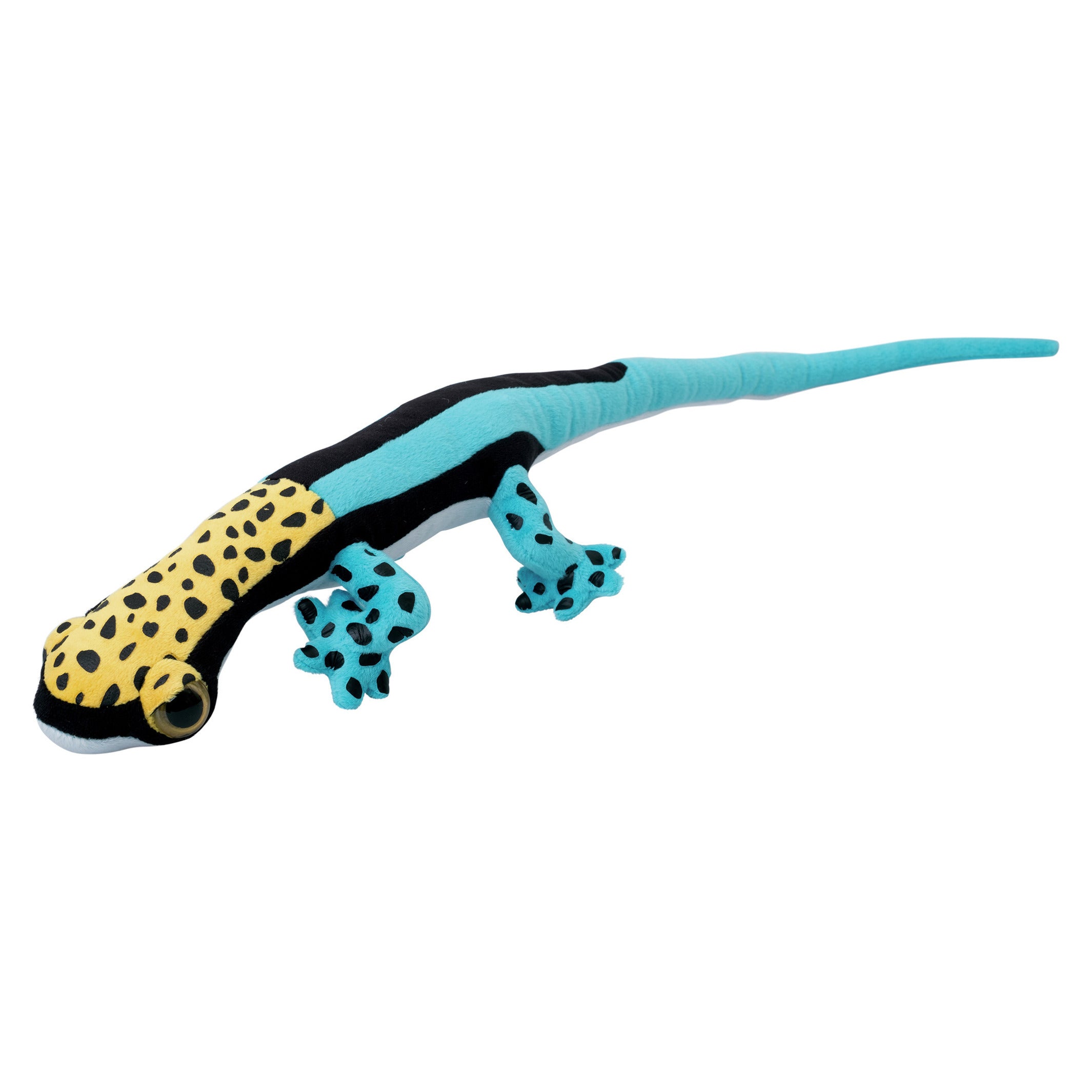 Nature Planet gekko knuffel - pluche - blauw/geel - 62 cm