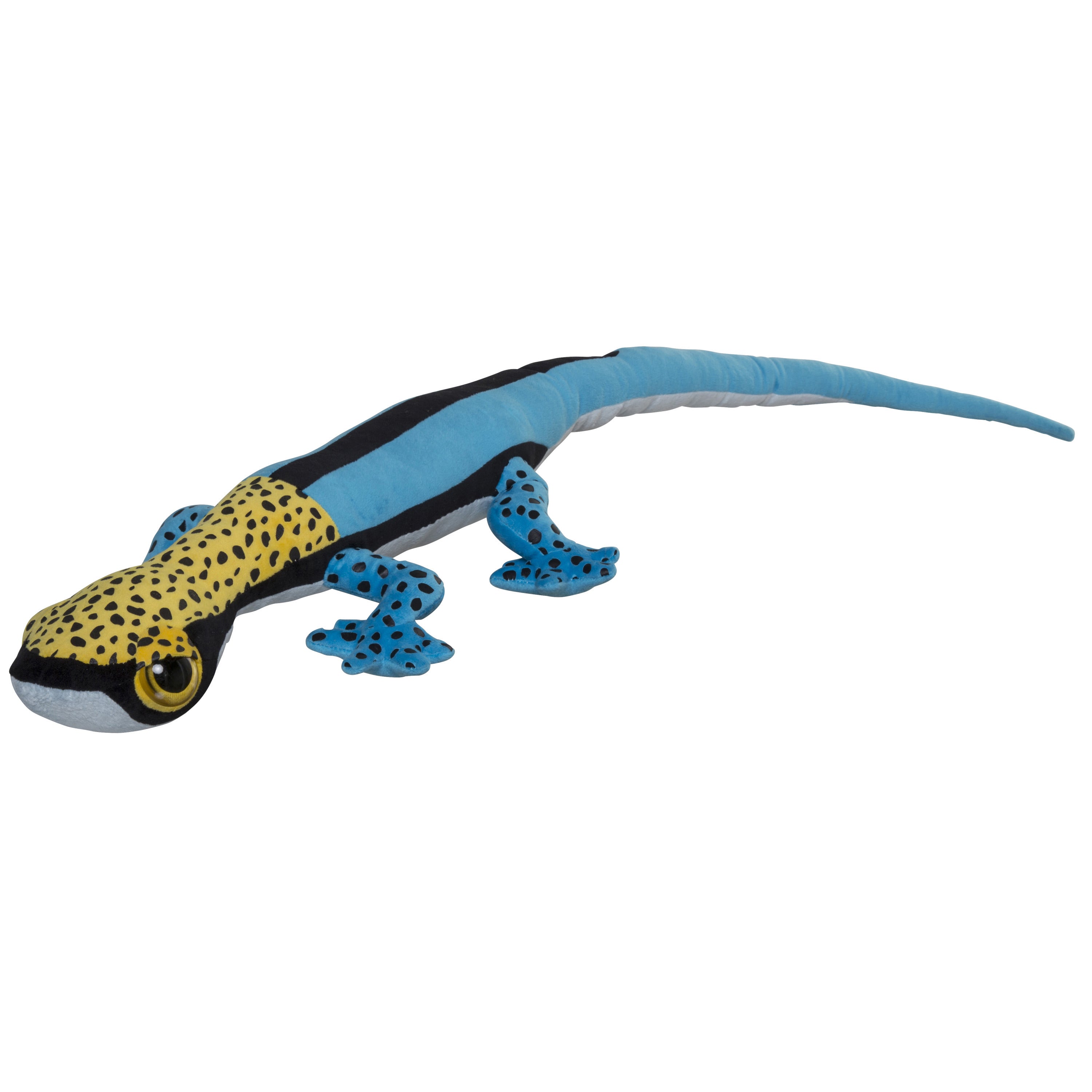 Gekko hagedis knuffel - pluche - blauw/geel - 112 cm