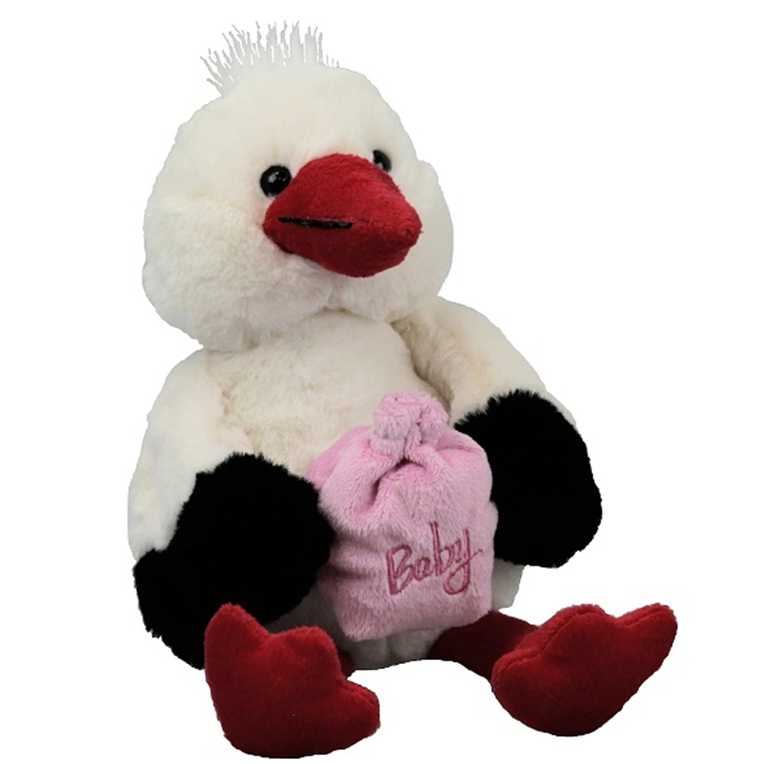 Inware ooievaar knuffel - pluche - roze - 21 cm - geboorte