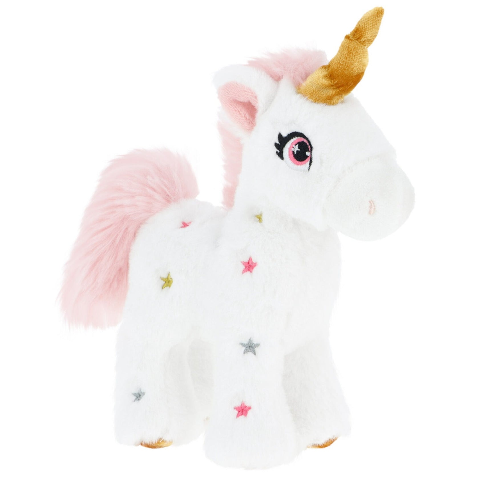 Keel Toys eenhoorn knuffel - pluche - wit/roze - 16 cm - met glitter sterren