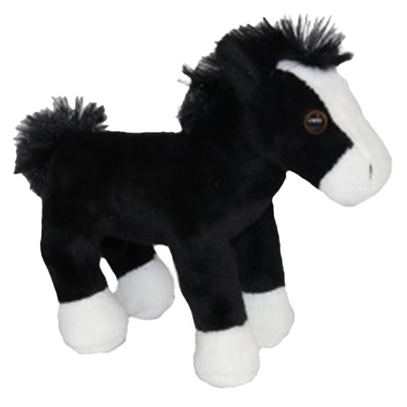Pluche paardje - zwart - 19 cm - boerderijdier - knuffel