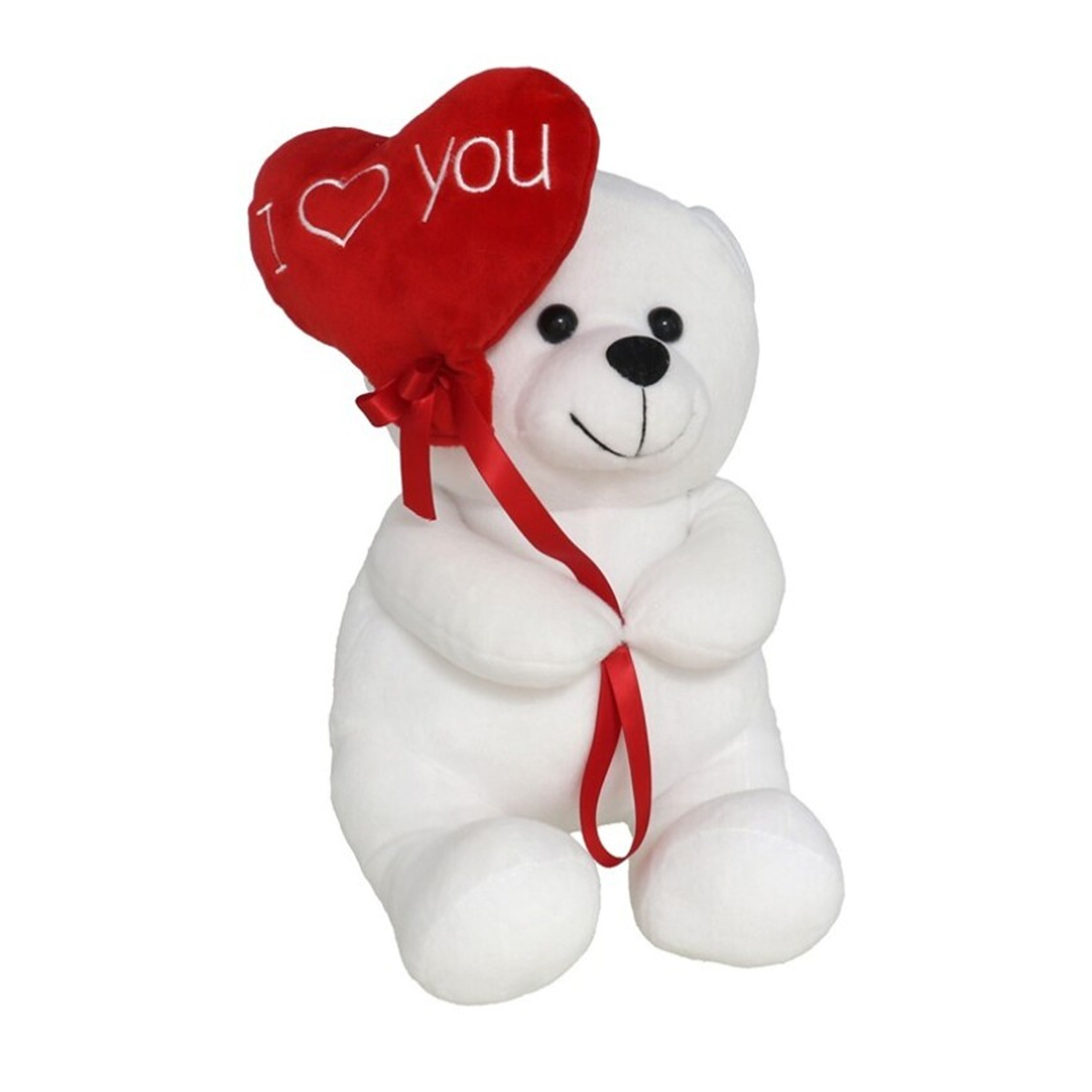 Knuffelbeer met I Love hartje - pluche - wit/rood - 20 cm