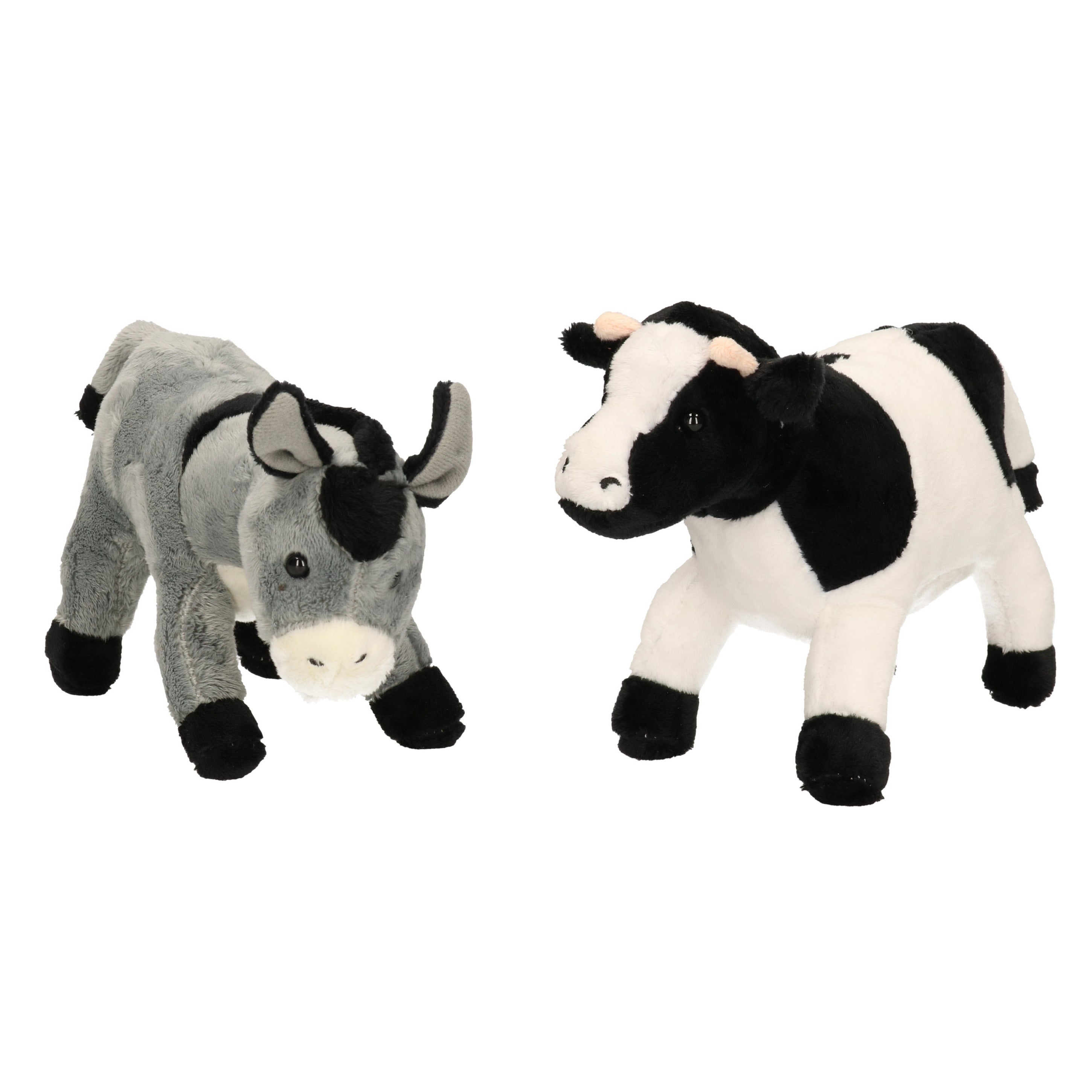 Cornelissen boerderijdieren knuffelset - koe en ezel - pluche - 20 cm
