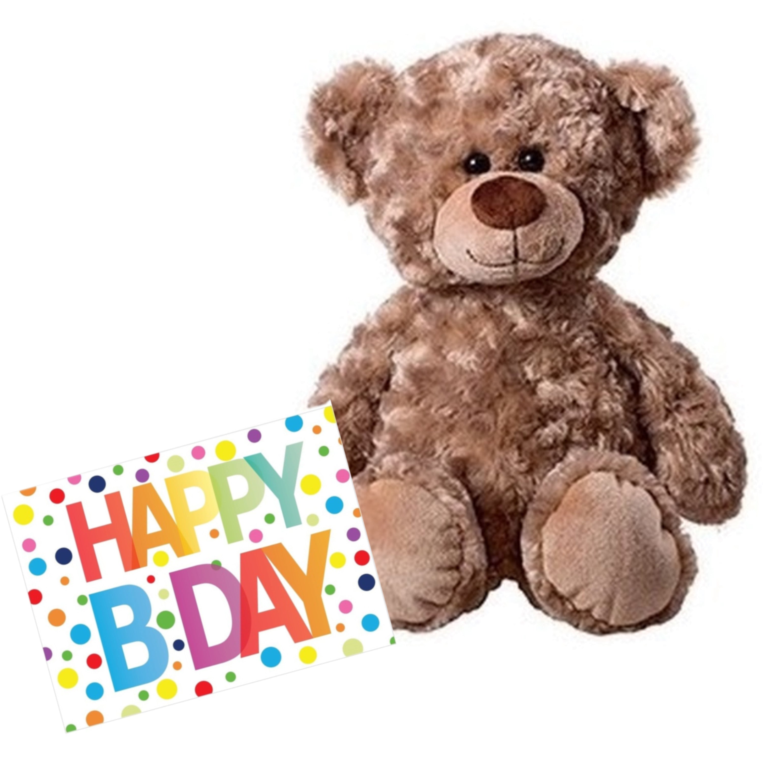 Teddy knuffelbeer - pluche - 43 cm - Happy Birthday kaart