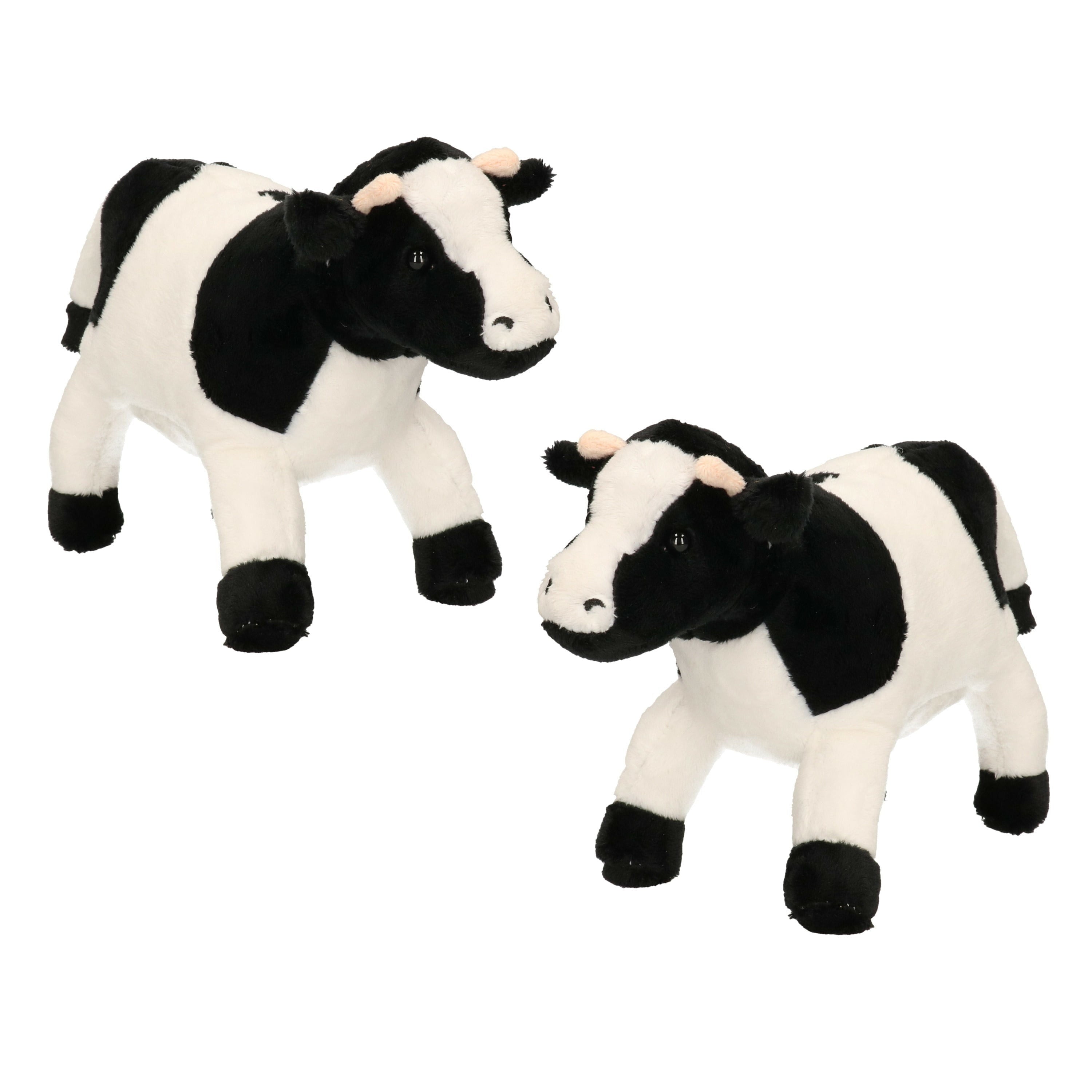 Cornelissen koe knuffel - pluche - 23 cm - set van 2 - zwart/wit - boerderijdier