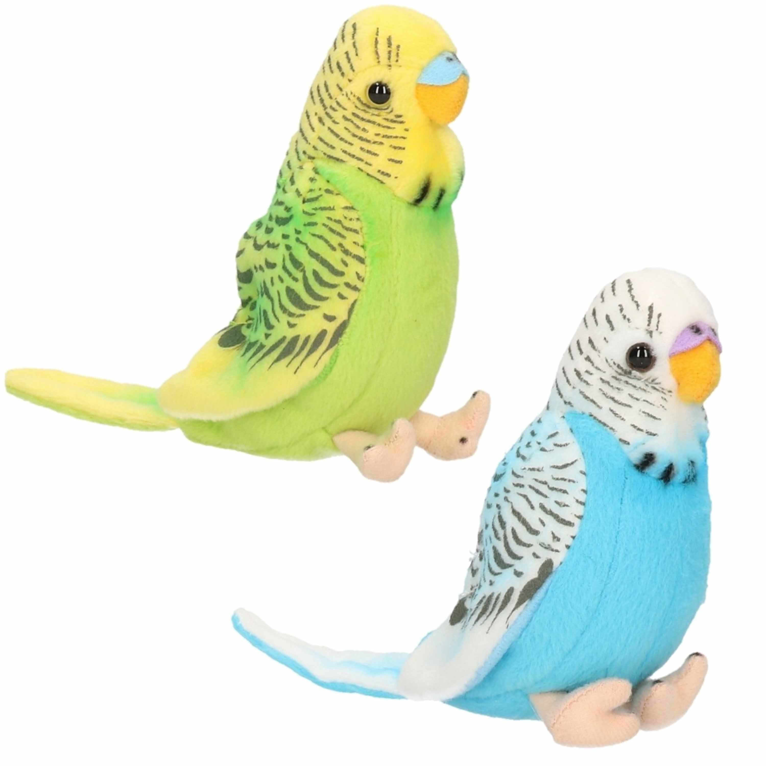 Parkieten knuffel setje - pluche - 11 cm - blauw groen - vogels - decoratie - kindercadeau