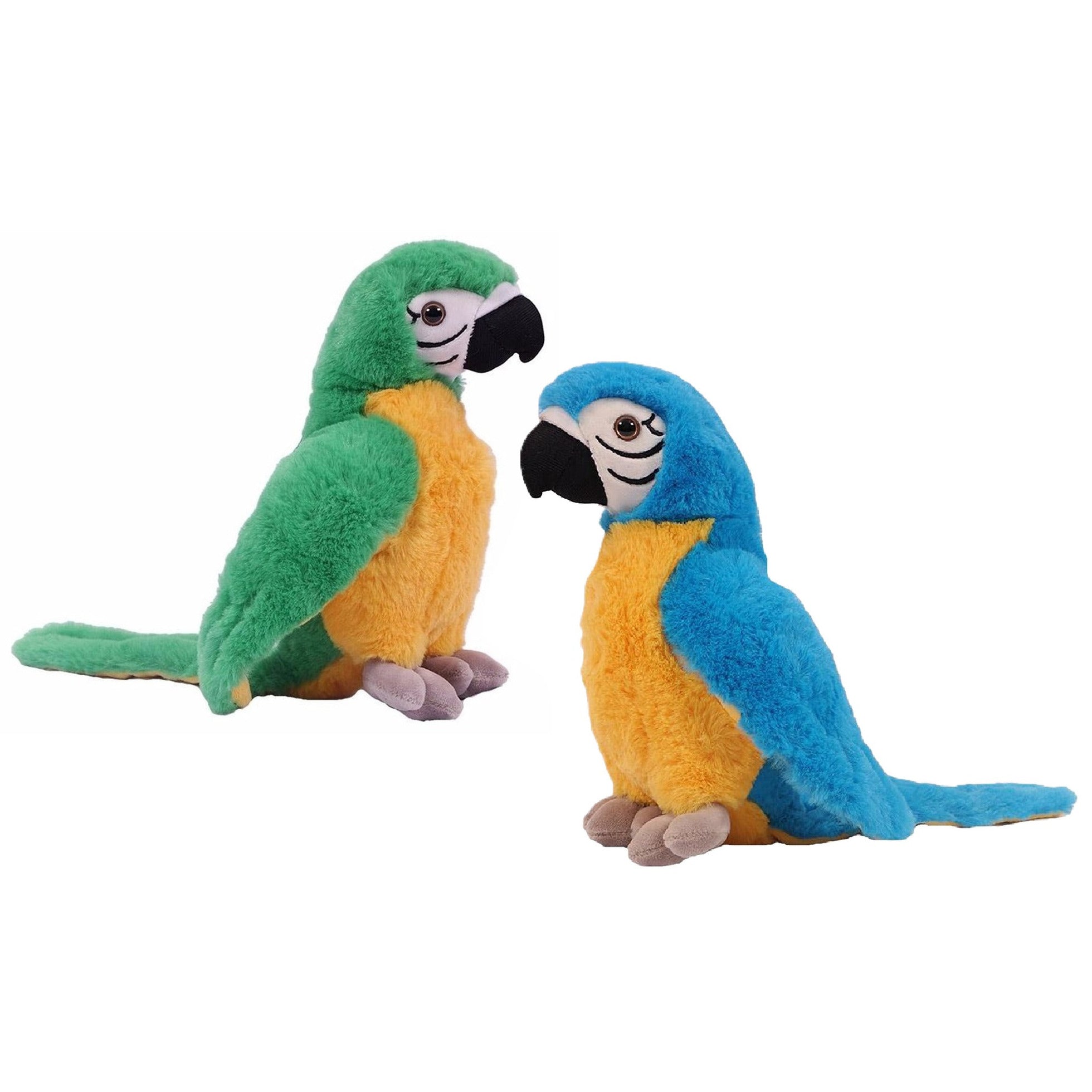 Papegaai knuffels set 2 - pluche - groen/blauw - 24 cm