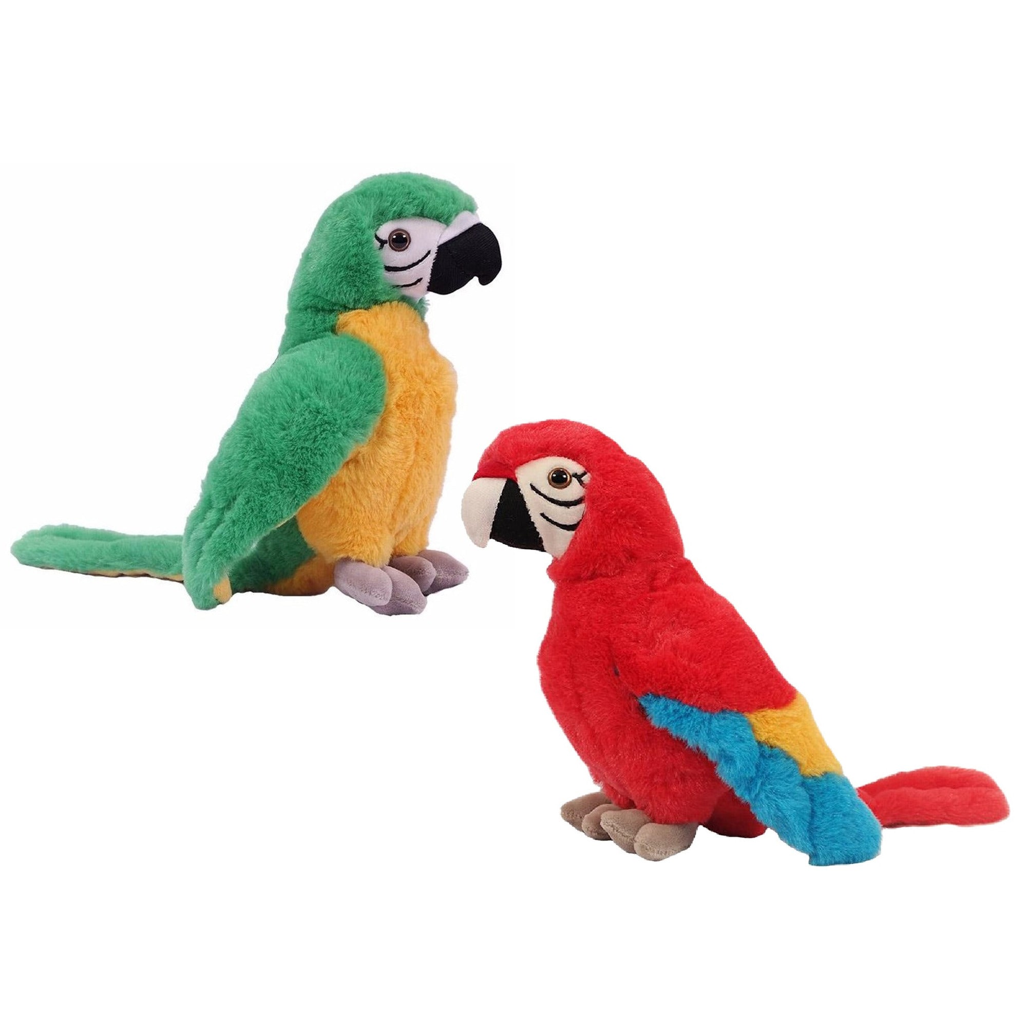 Papegaai knuffel set van 2 - pluche - 24 cm - groen/rood