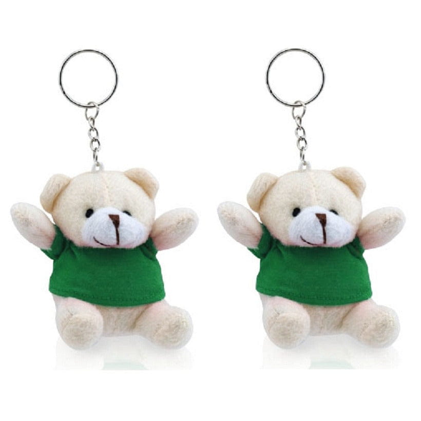 Pluche teddybeer sleutelhanger - 10 stuks - groen - 8 cm