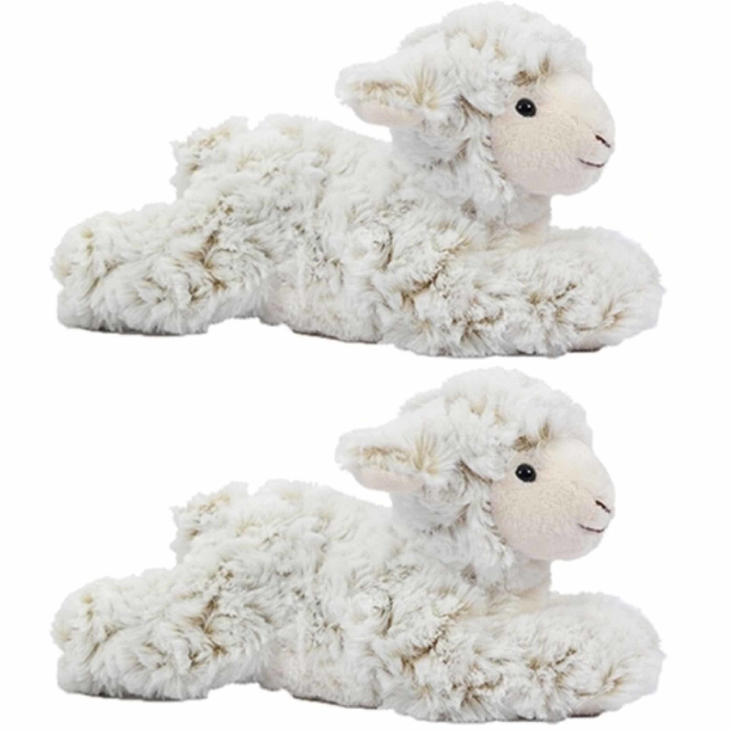 Pluche schaap knuffel liggend - set van 2 - 22 cm - boerderij