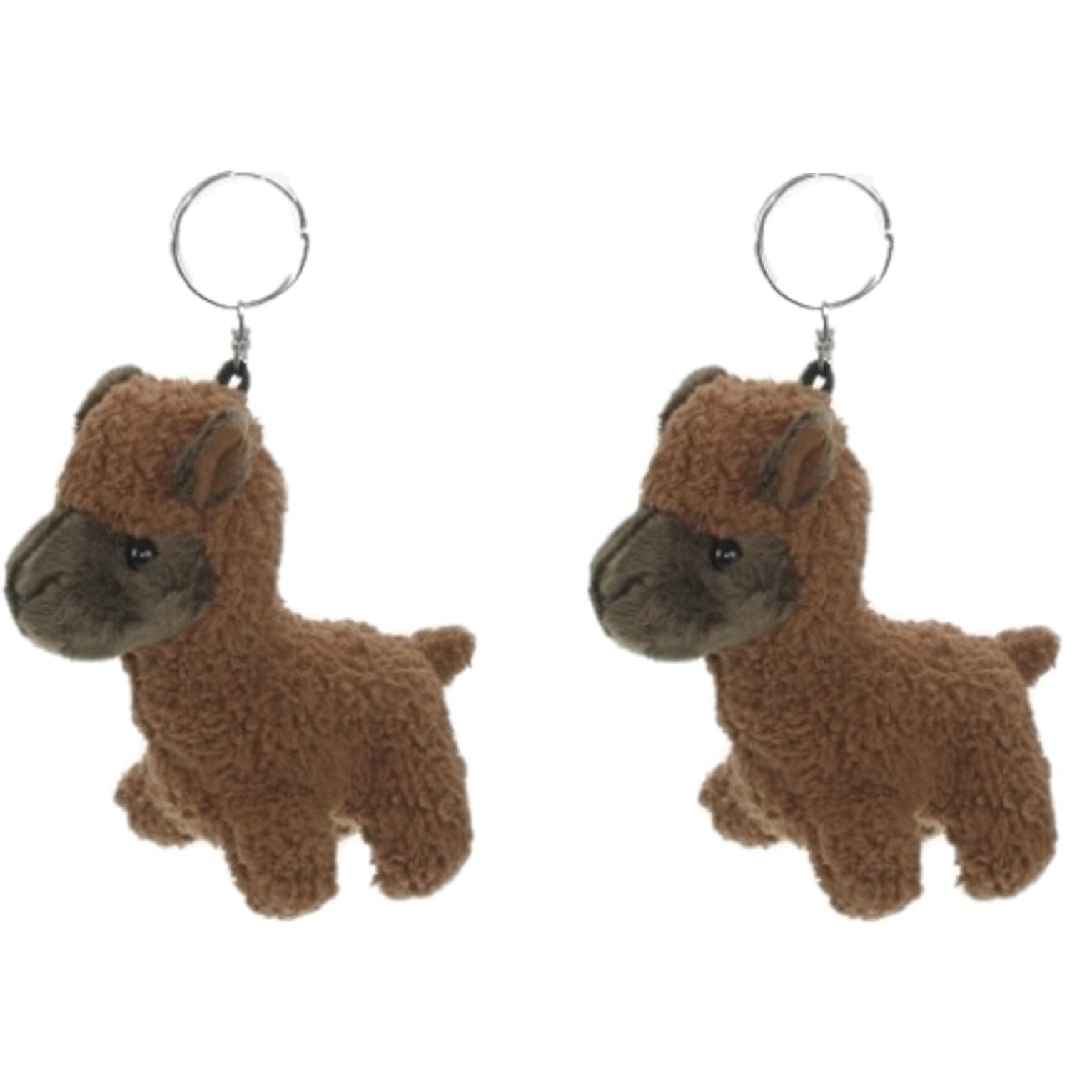 Alpaca knuffel sleutelhanger - pluche - 12 cm - bruin - set van 2