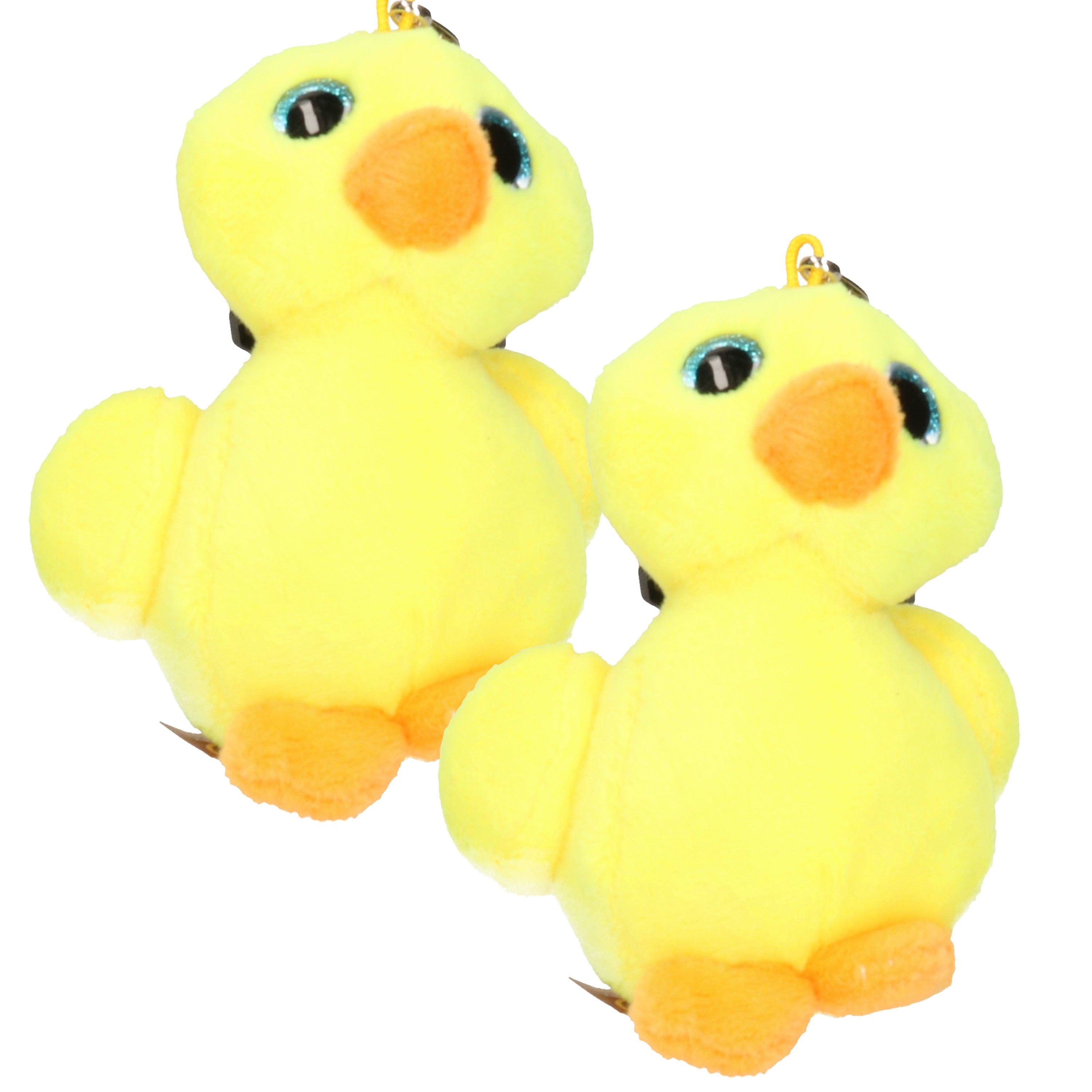 Set van 2 pluche baby eend knuffel sleutelhanger - 9 cm