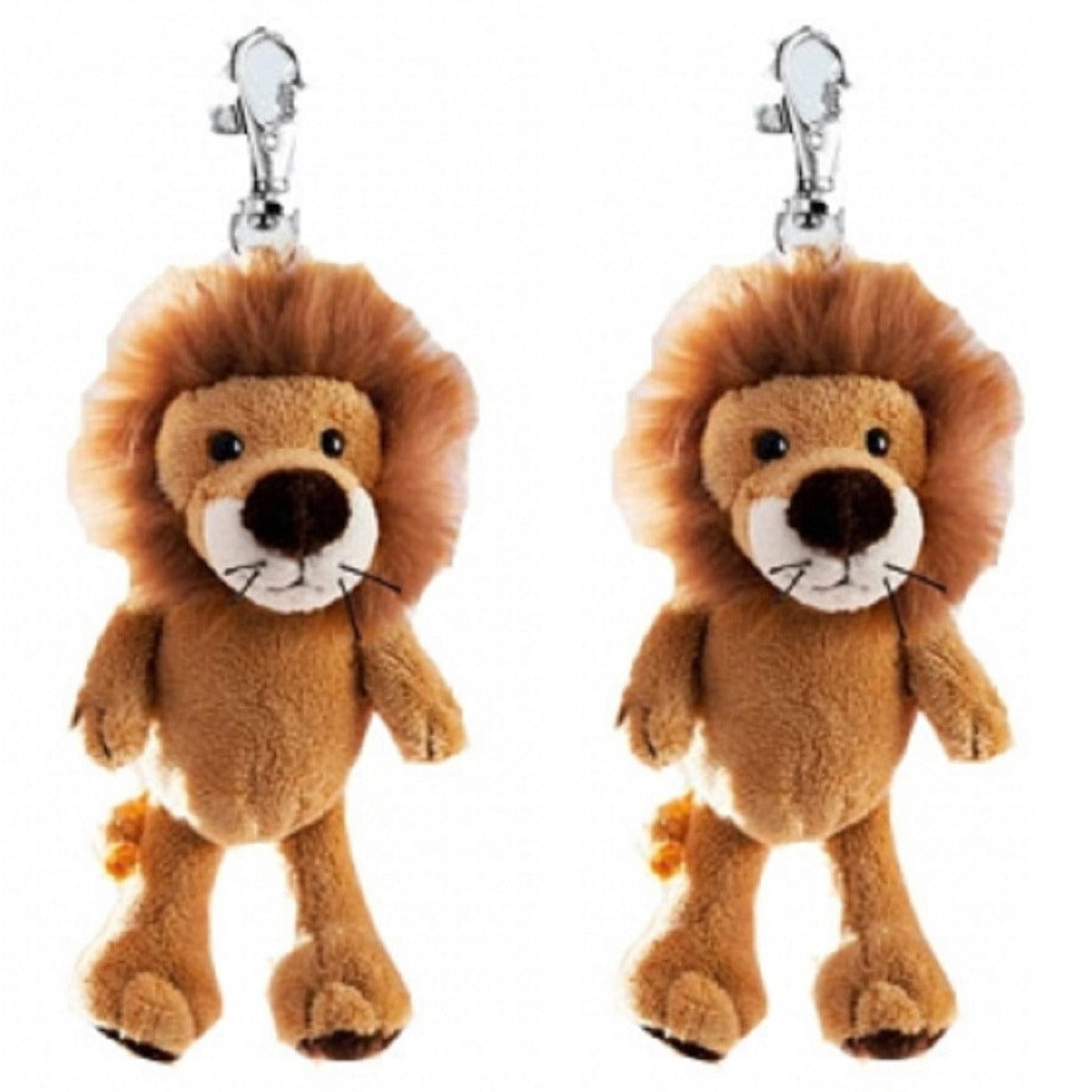 Set van 2 pluche mini leeuw knuffel sleutelhanger - 10 cm