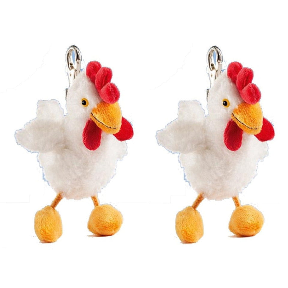 Pluche kip knuffel sleutelhanger - set van 2 - 12 cm