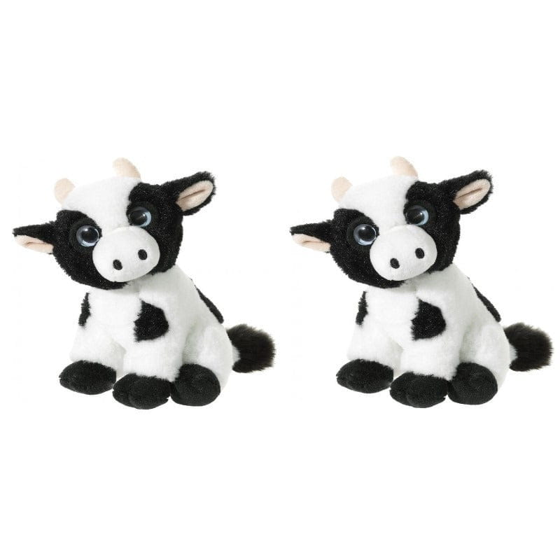 Pluche koe knuffel - 2 stuks - 14 cm - boerderij dier - knuffel