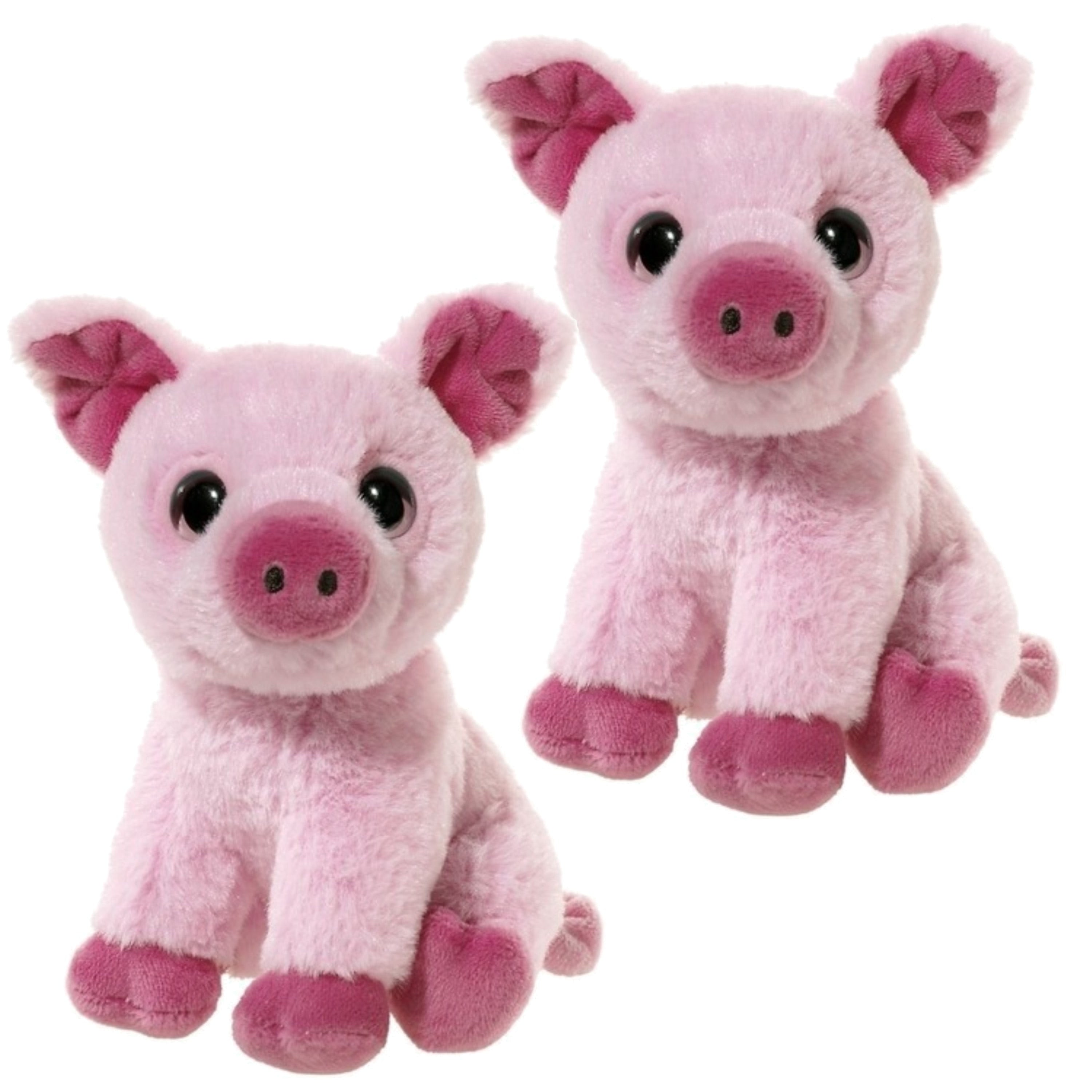 Set van 2 zachte roze pluche varkens knuffeltjes - 14 cm
