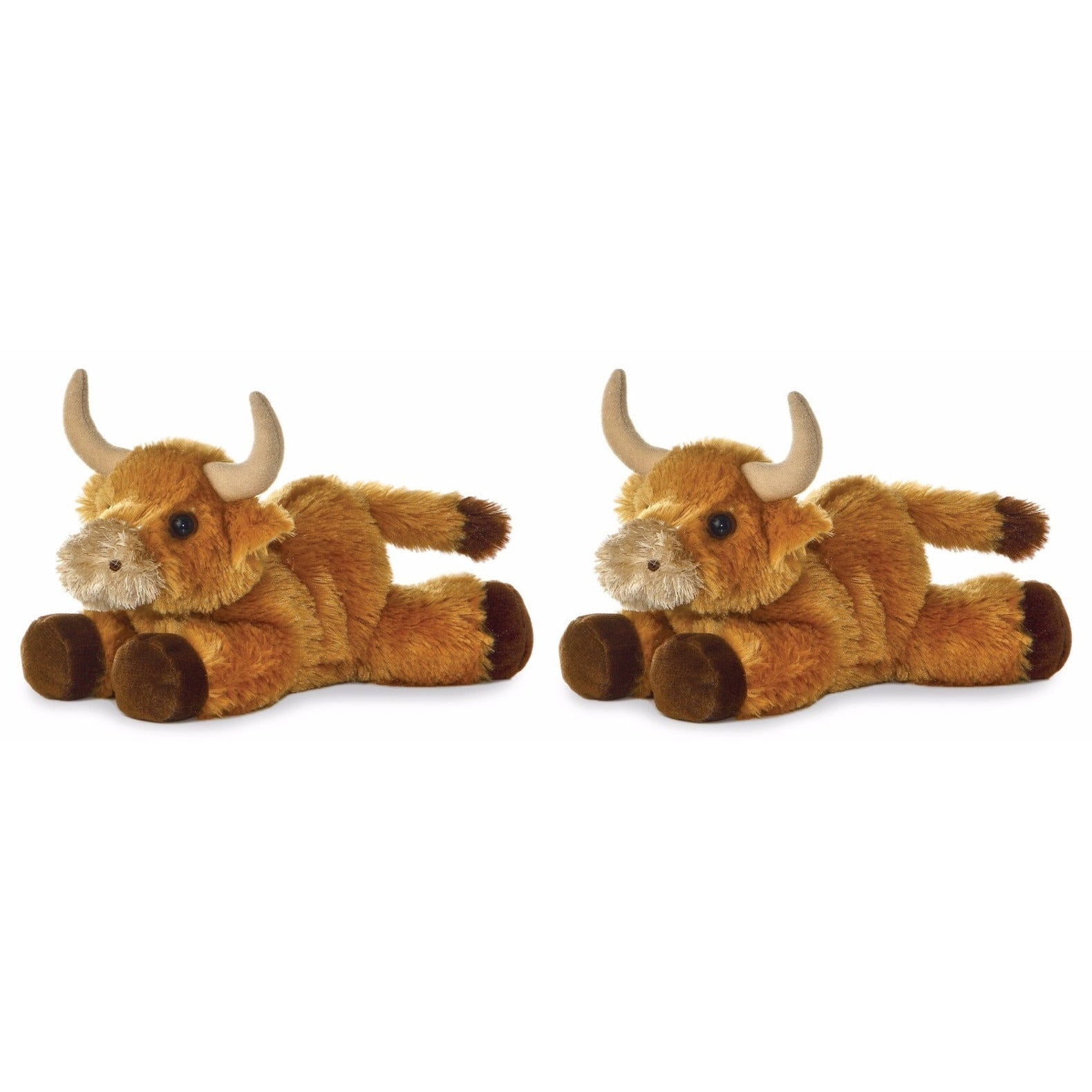 Schotse Hooglander koe knuffel - pluche - 20 cm - set van 2