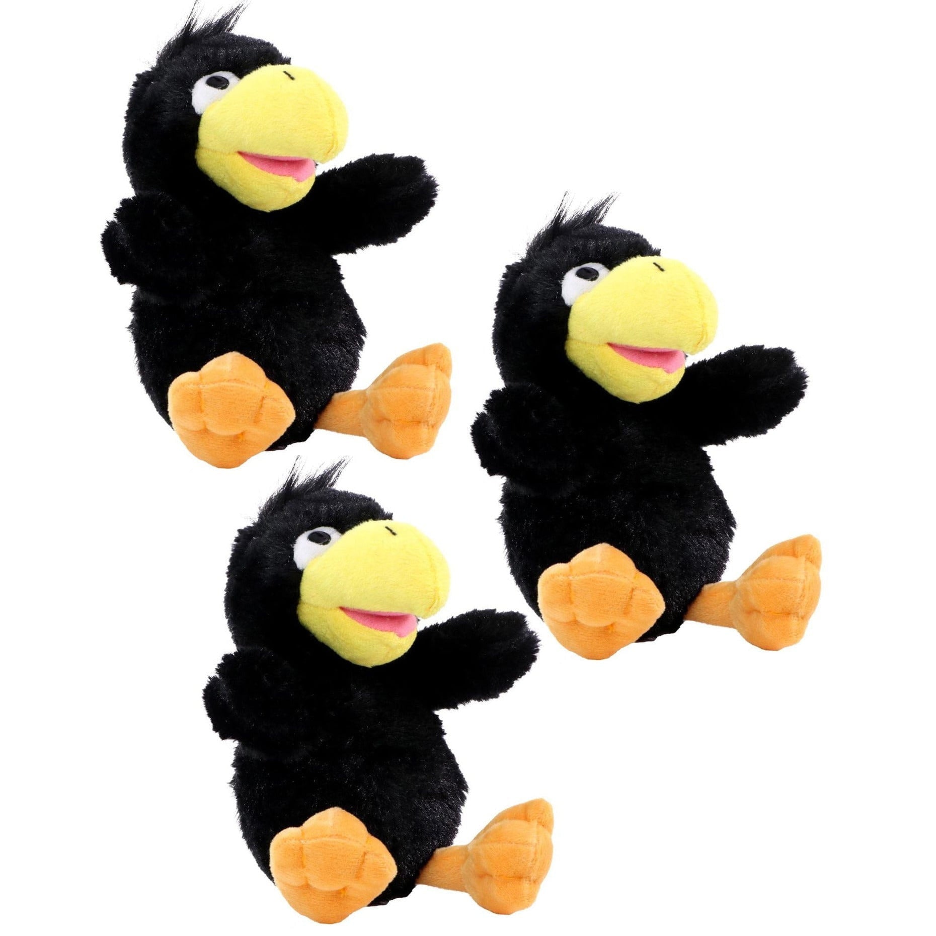 MBW kraai/raaf knuffel - pluche - 21 cm - 4 stuks - vogelknuffel