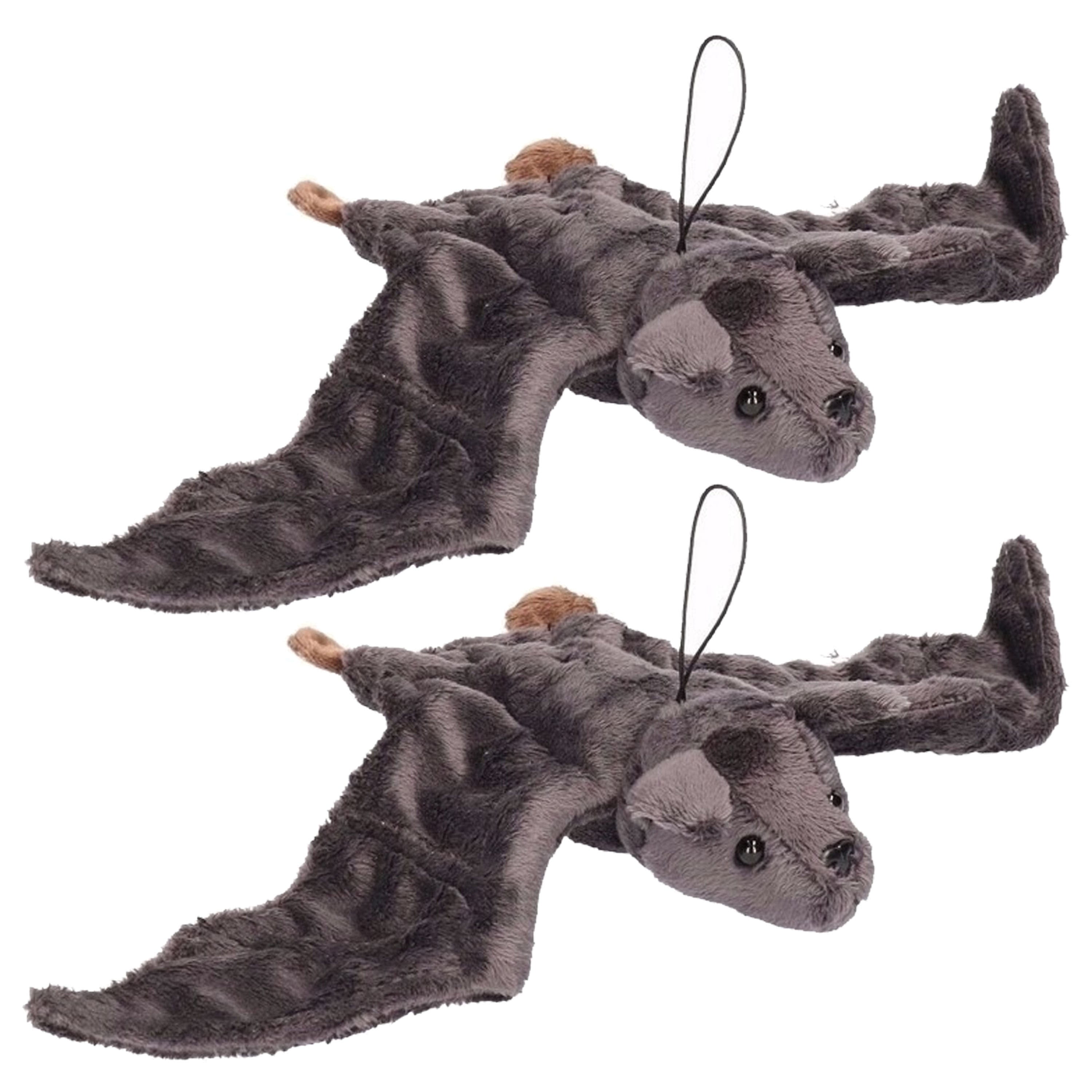 Pluche vleermuis knuffel - grijs - set van 2 - 36 cm - hangdecoratie