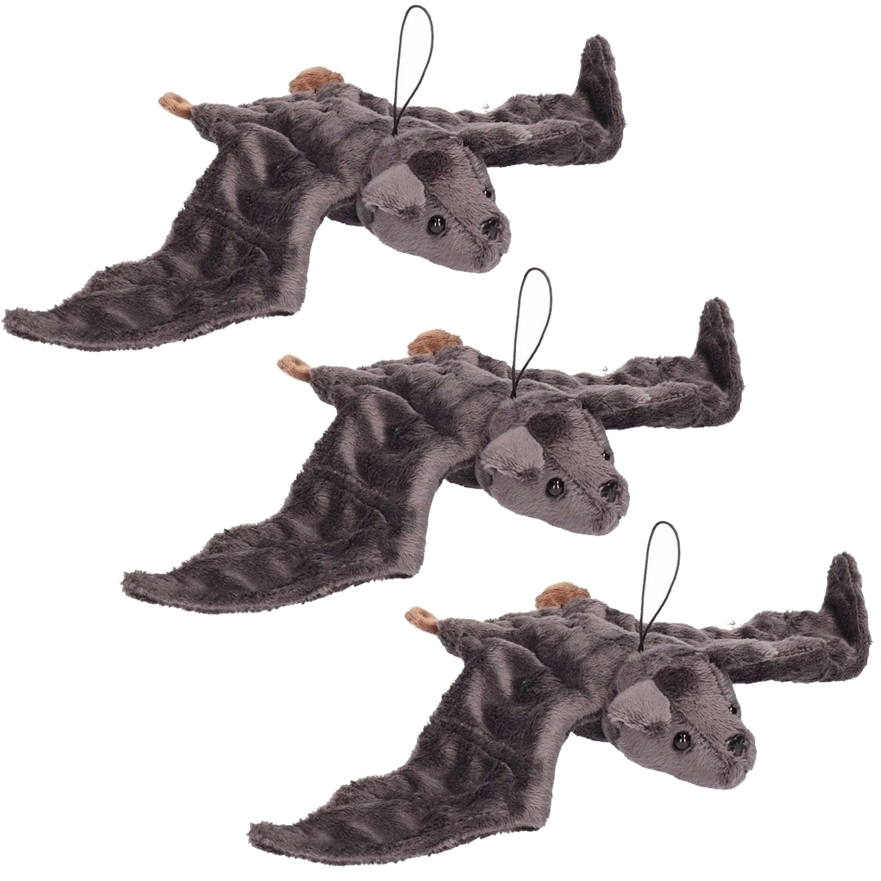 Pluche vleermuis knuffel grijs - set van 3 - 36 cm