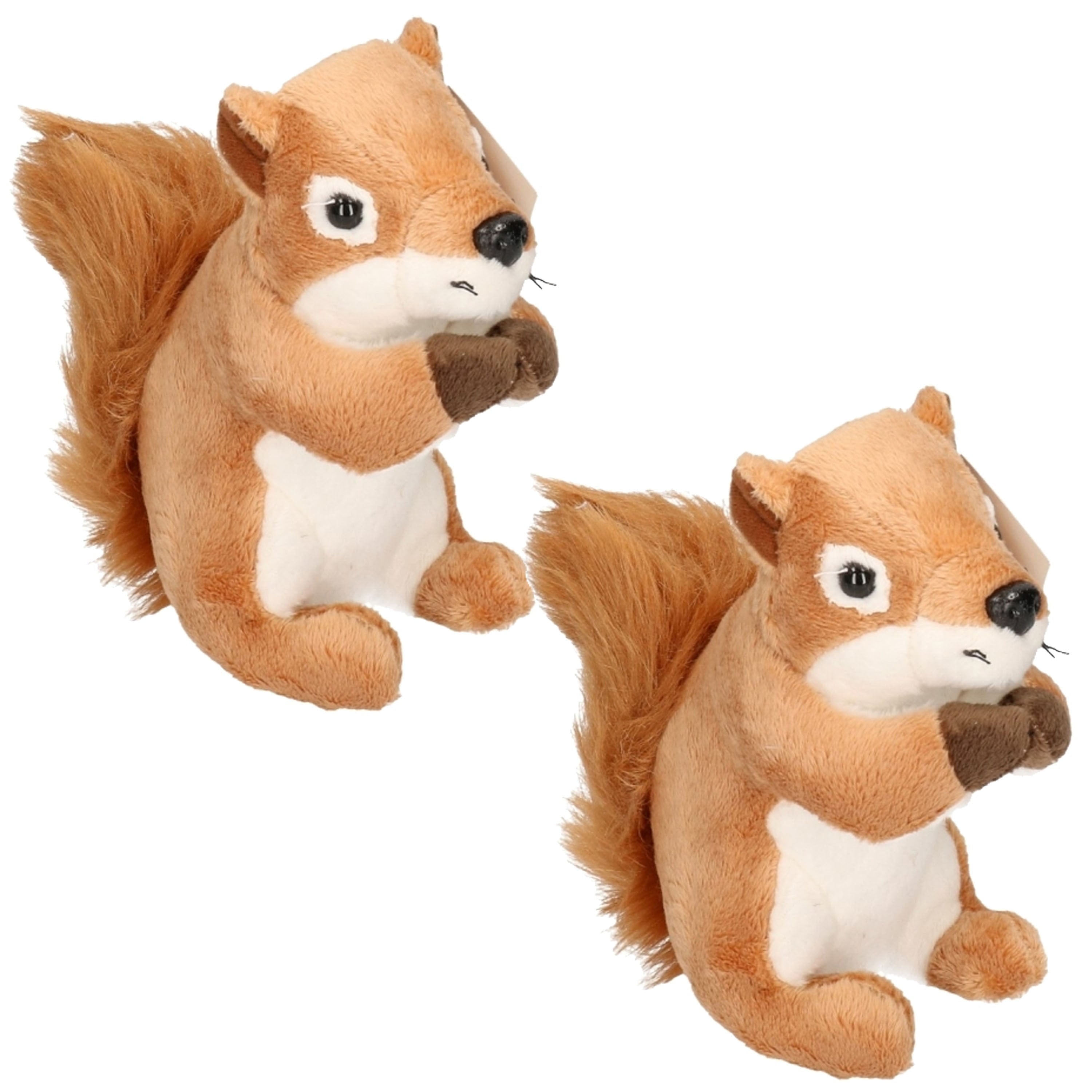 Eekhoorn knuffel - pluche - set van 2 - 14 cm