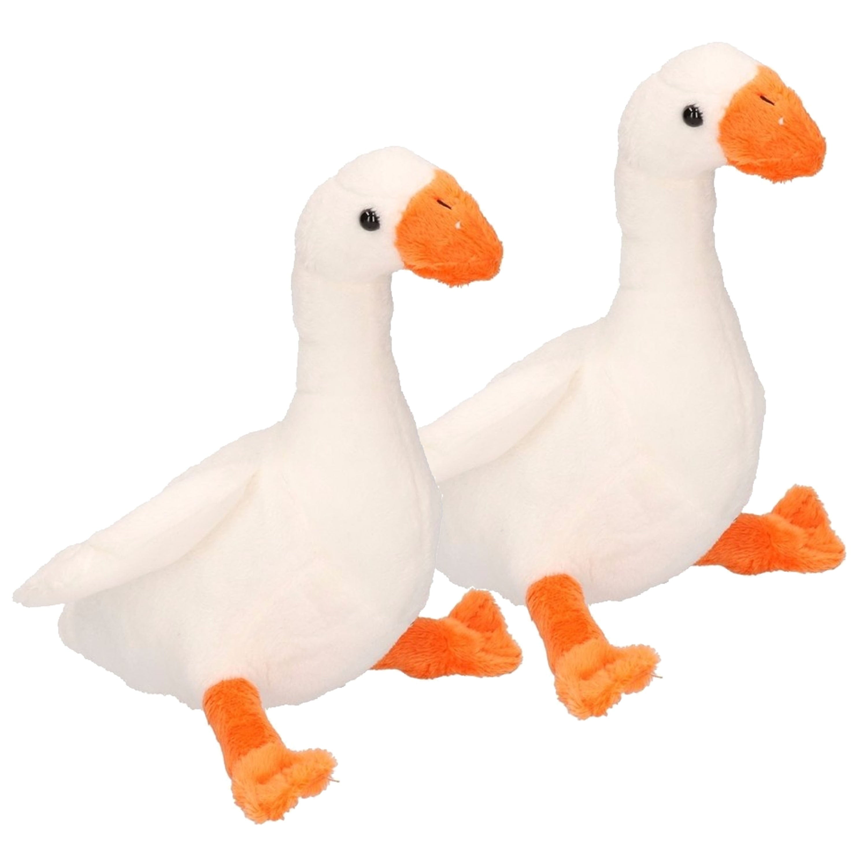 Pluche gans knuffel - wit - 2x - 18 cm - vogel