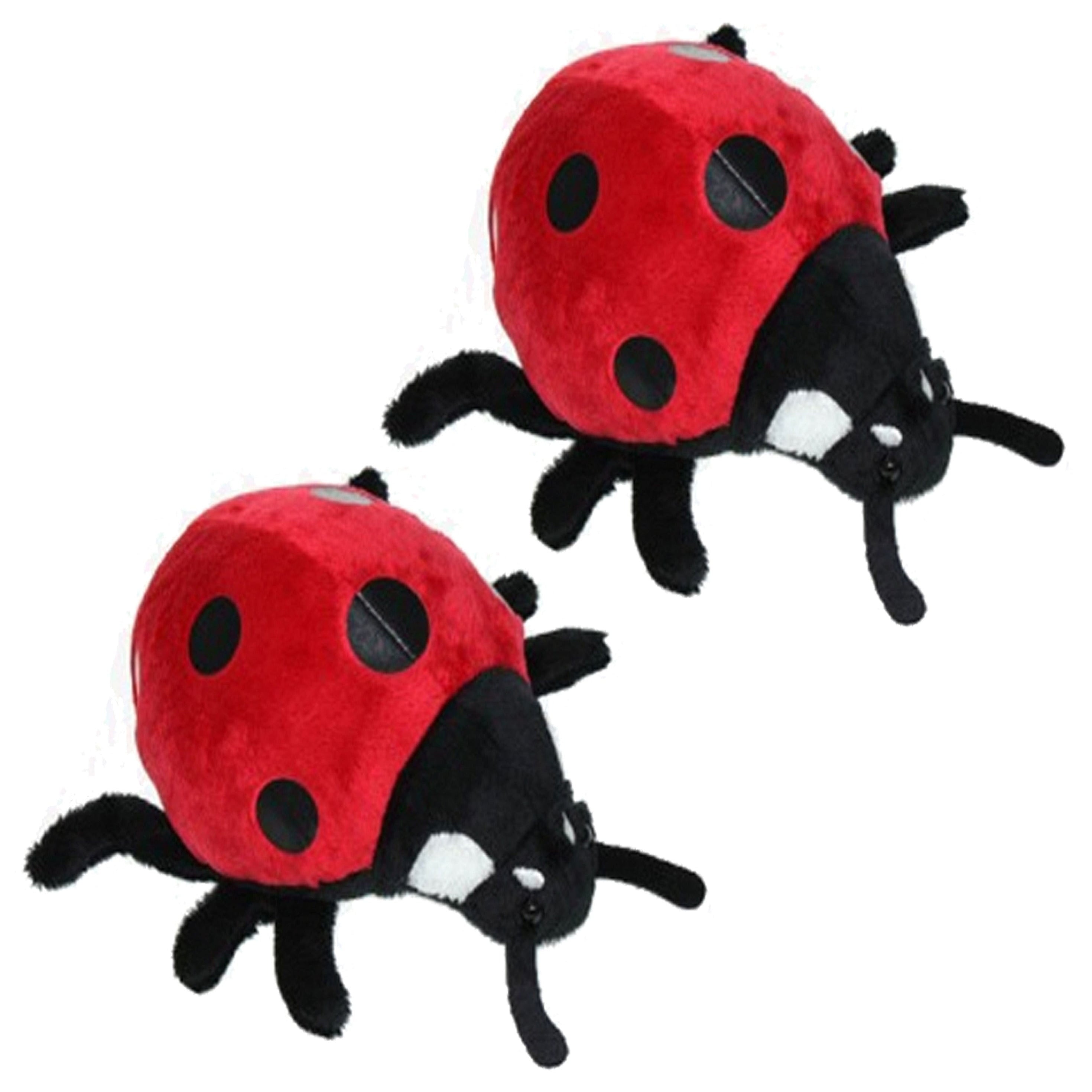 Pluche lieveheersbeestje knuffel - set van 2 - 15 cm - rood/zwart - insectenknuffel