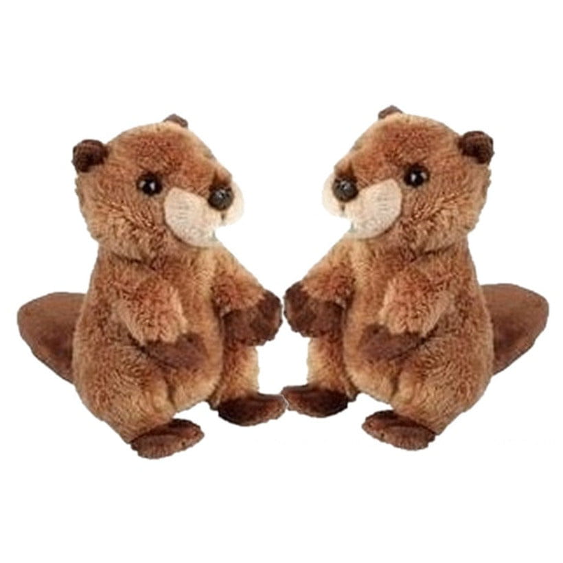 Ravensden bever knuffel - pluche - bruin - 15 cm - 2 stuks