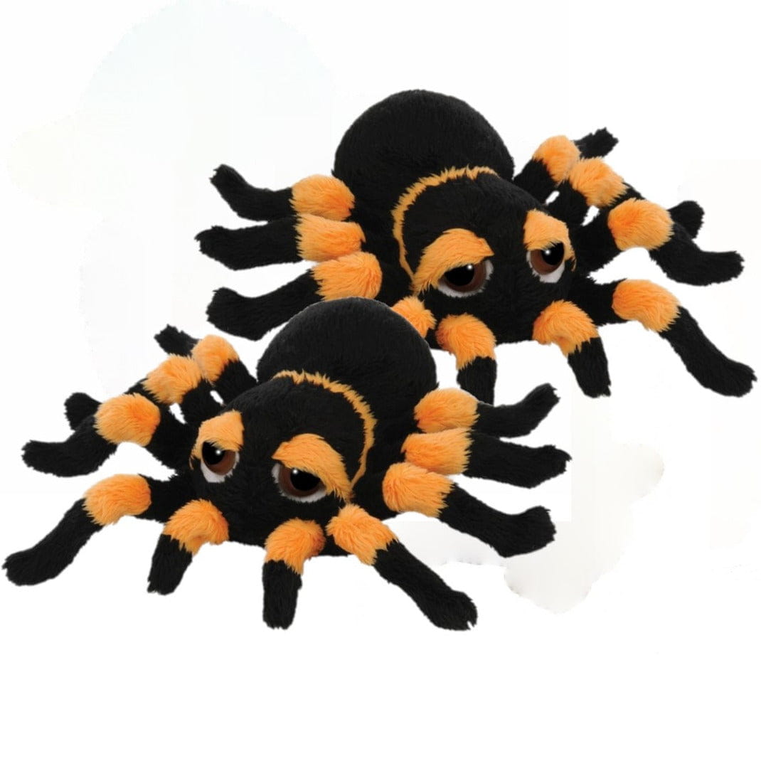 Suki Gifts spinnen knuffel - 2 stuks - pluche - 13 cm - zwart/oranje - dierenknuffel - speelgoed