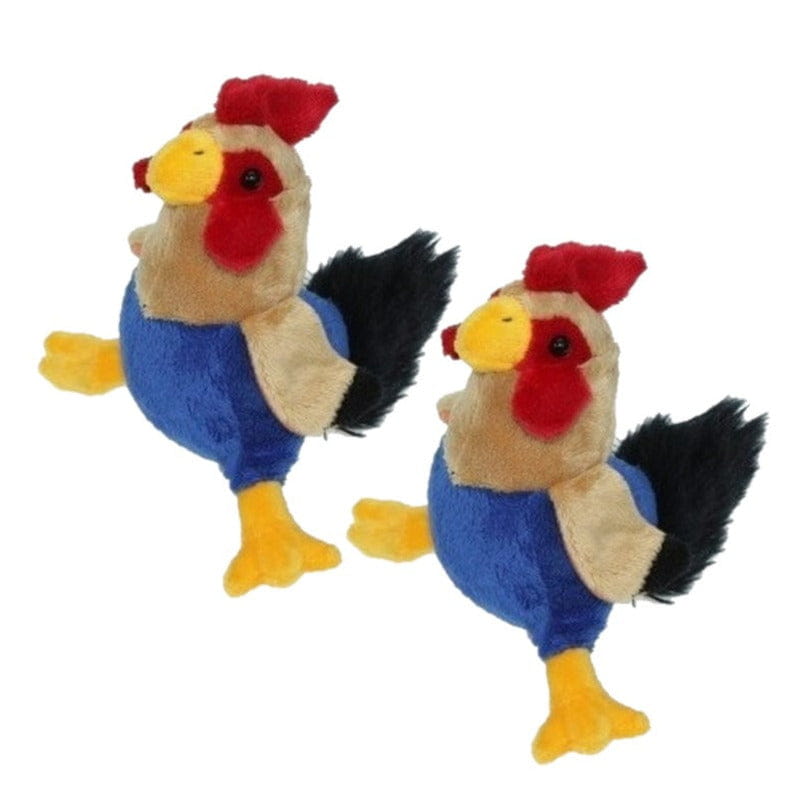 2x pluche haan/kip knuffel - blauw - 20 cm