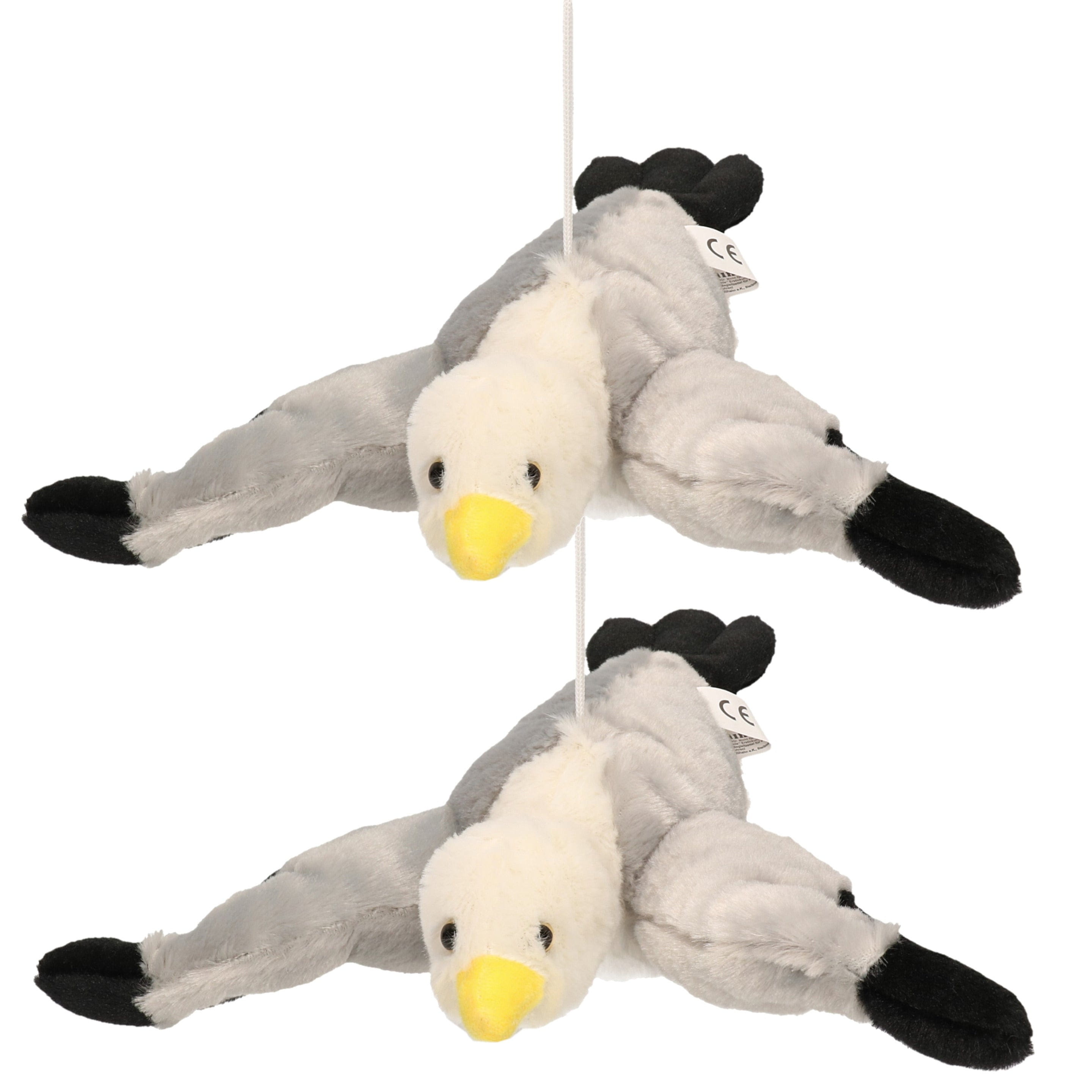 Vliegende meeuw knuffel - pluche - 28 cm - 2 stuks - meeuwenknuffel - dierenknuffels