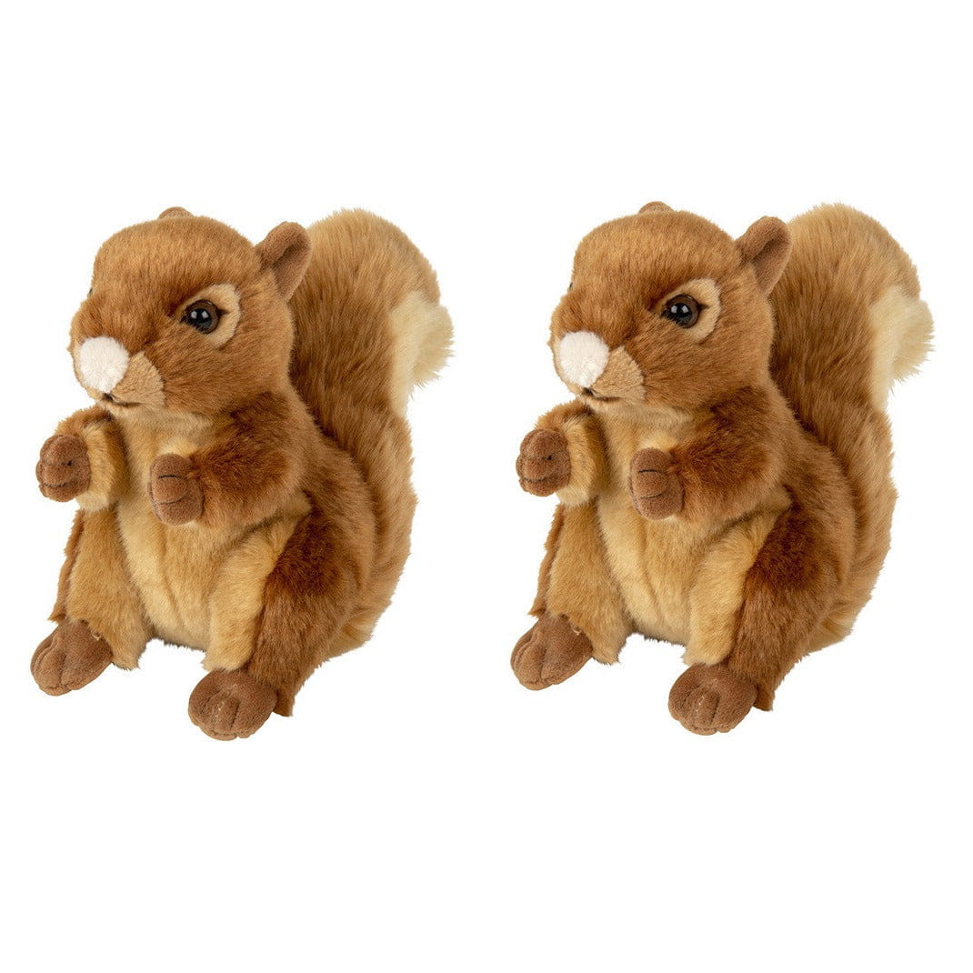 Nature Planet eekhoorn knuffel - pluche - 18 cm - set van 2 - bosdieren