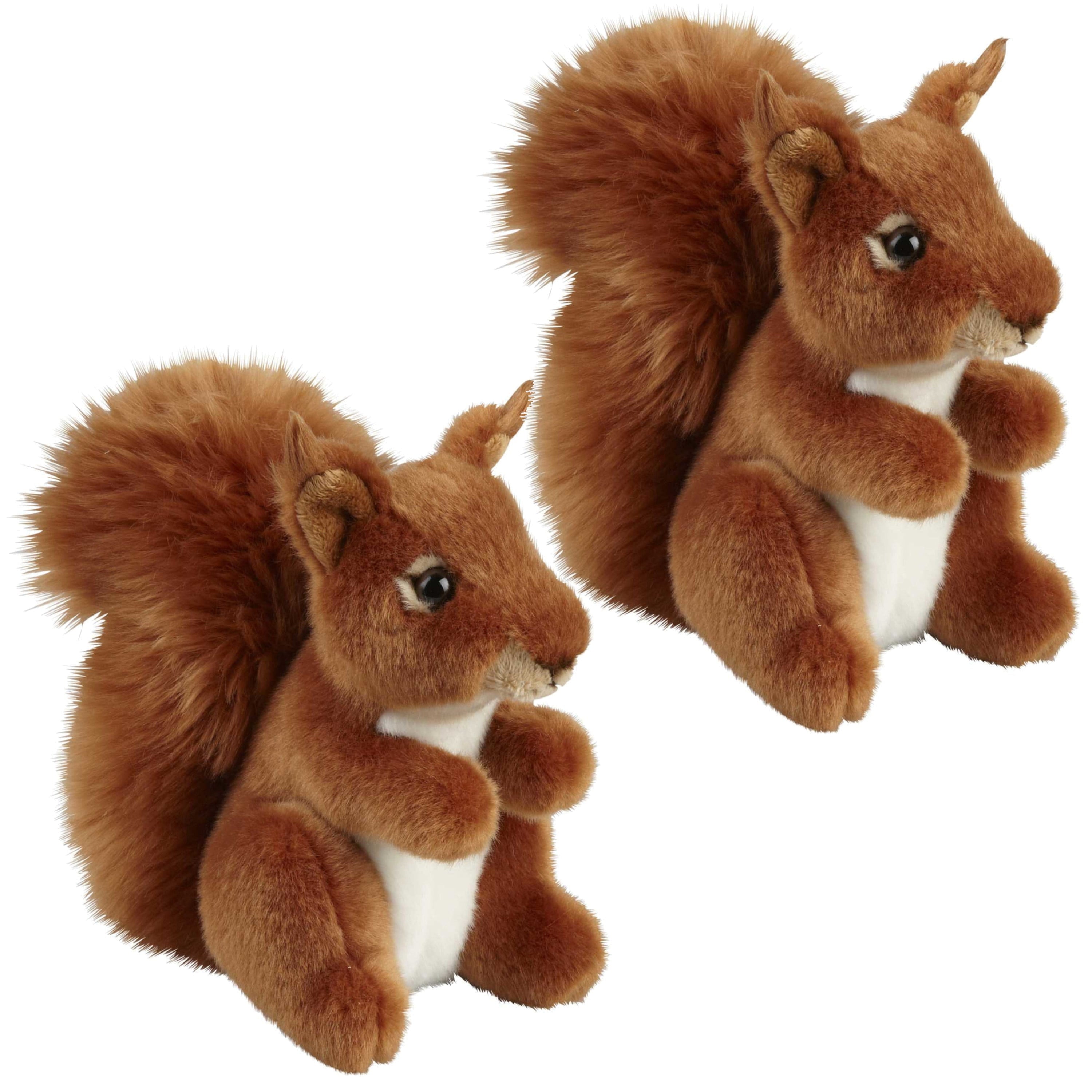 Rode eekhoorn knuffel set van 2 - pluche - 18 cm