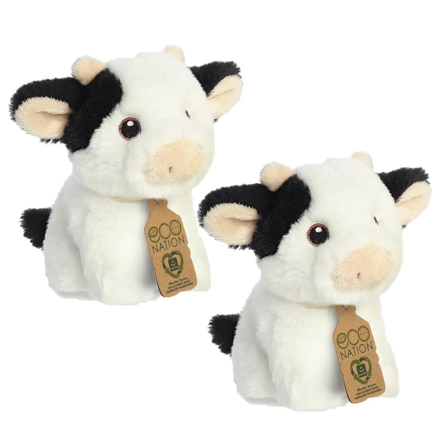 Aurora pluche koe - 2x - zwart/wit - 13 cm - knuffel