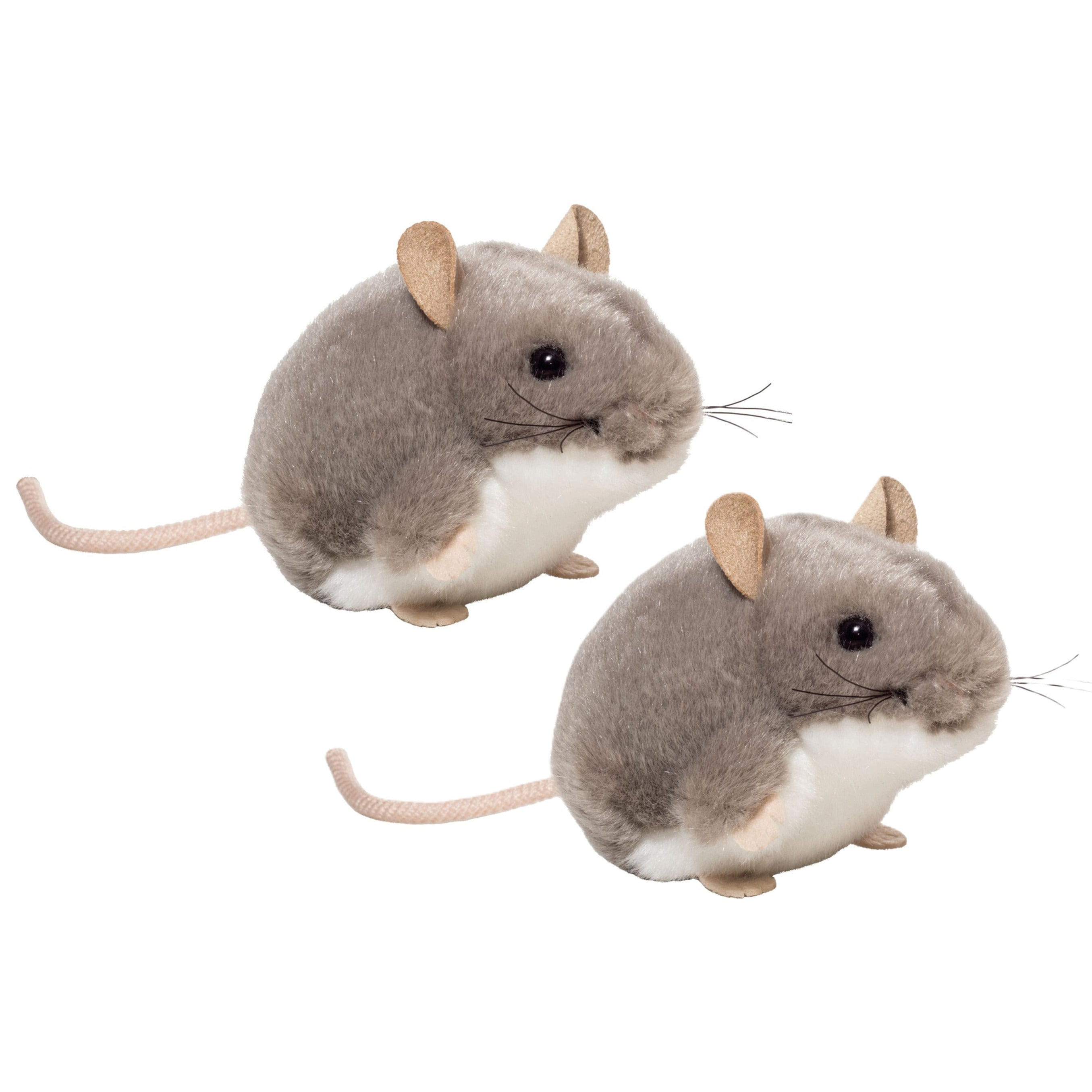 Muis knuffel - pluche - grijs - 9 cm - 2 stuks