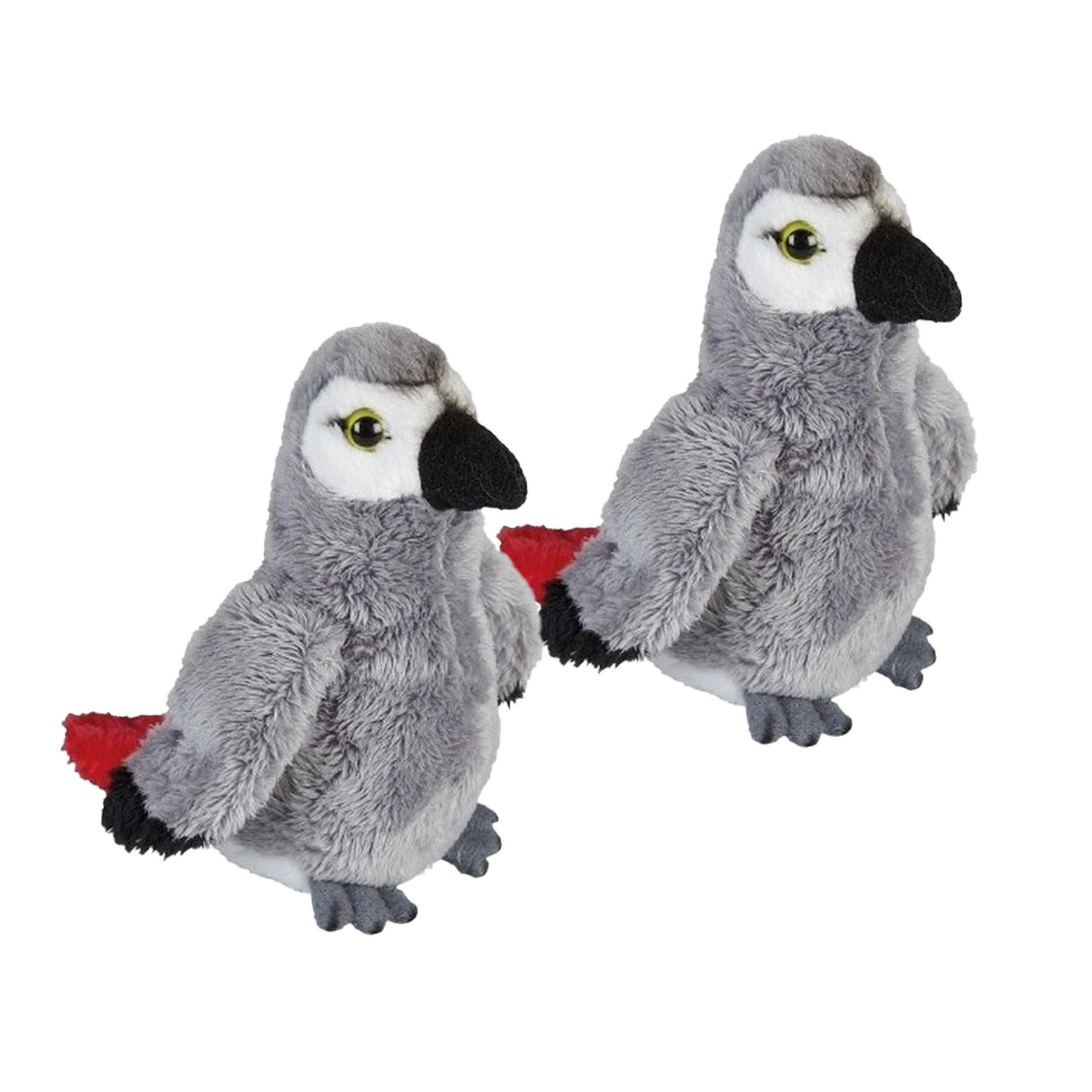 Grijze roodstaartpapegaai knuffel - pluche - 15 cm - 2 stuks
