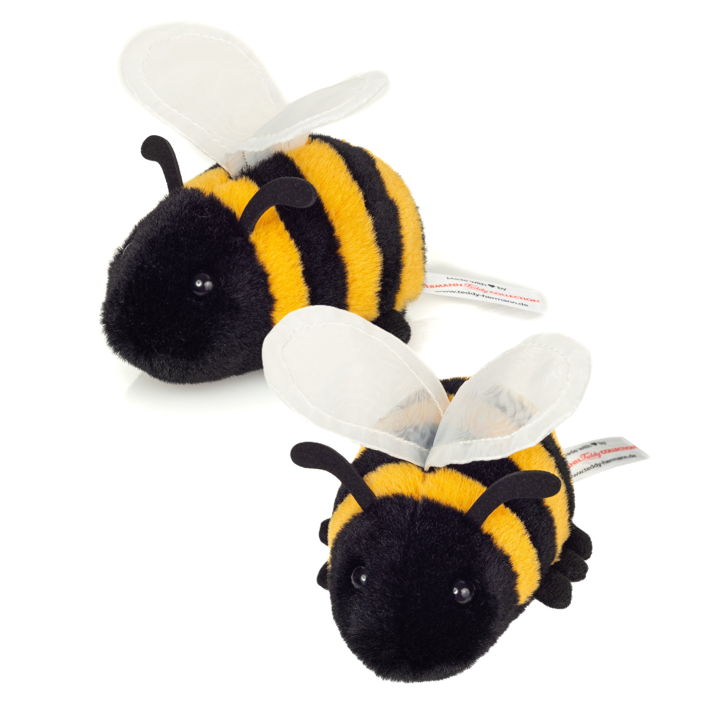 Honingbij knuffel 2x - pluche - geel/zwart - 11 cm
